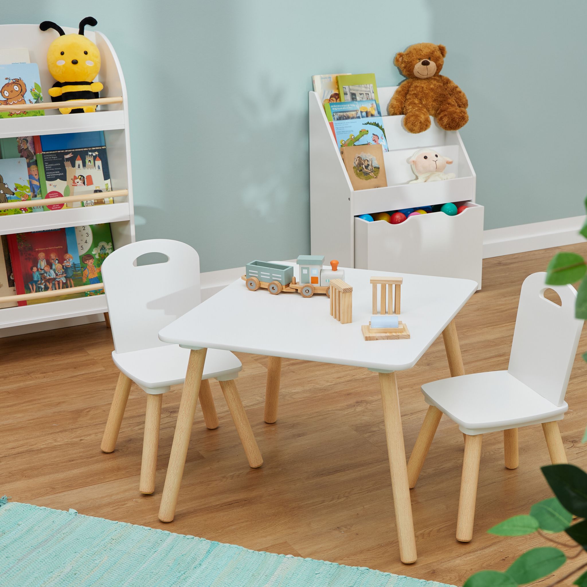 Kindersitzgruppe 3tlg. Weiss-Hellbraun von Relaxdays