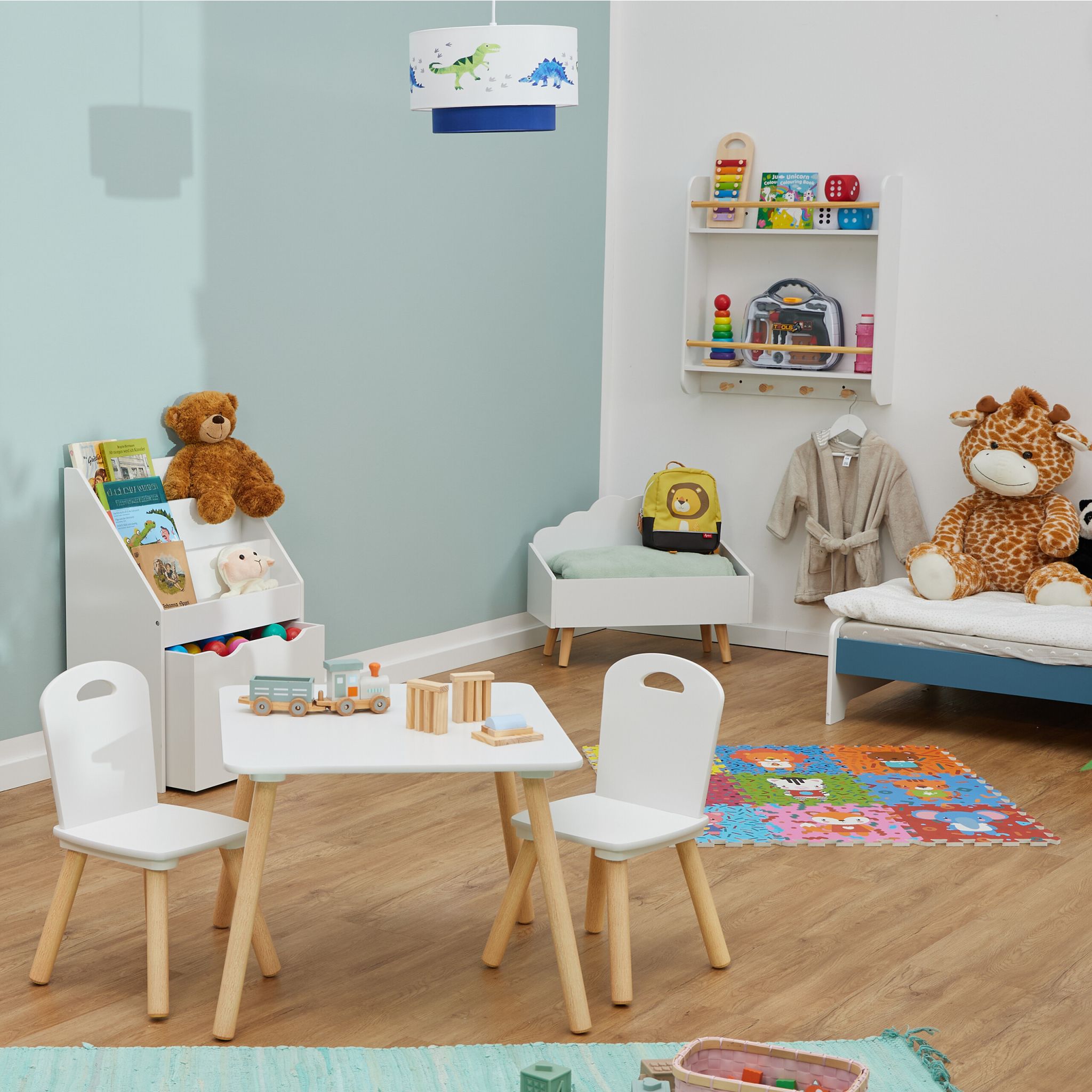 Kindersitzgruppe 3tlg. Weiss-Hellbraun von Relaxdays