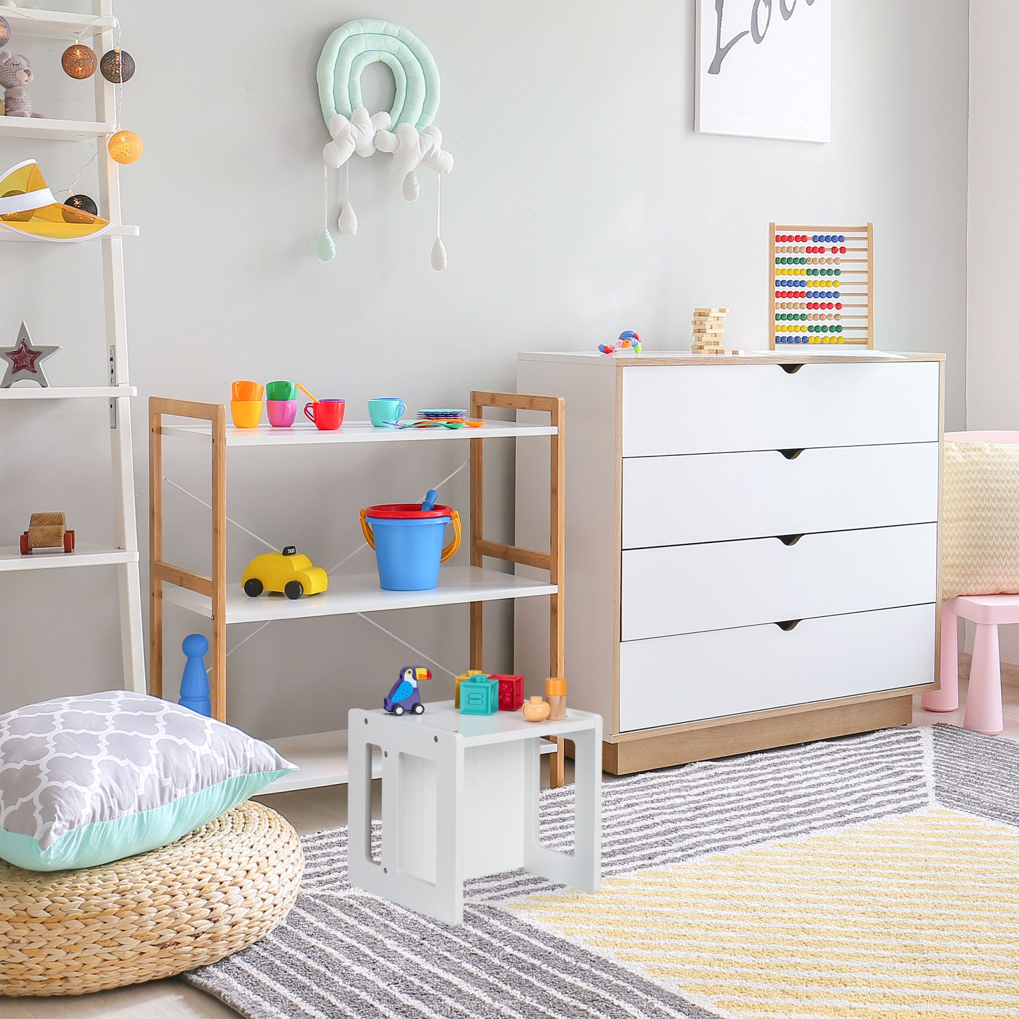 Wendbarer Sitzhocker für Kinder Weiss von Relaxdays