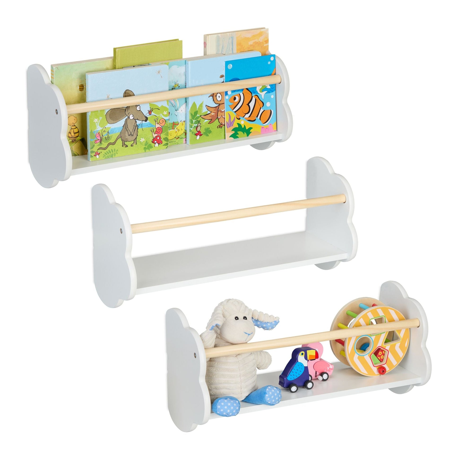Bücherregal Kinder Wolke 3er-Set Weiss-Hellbraun von guteszeug.ch
