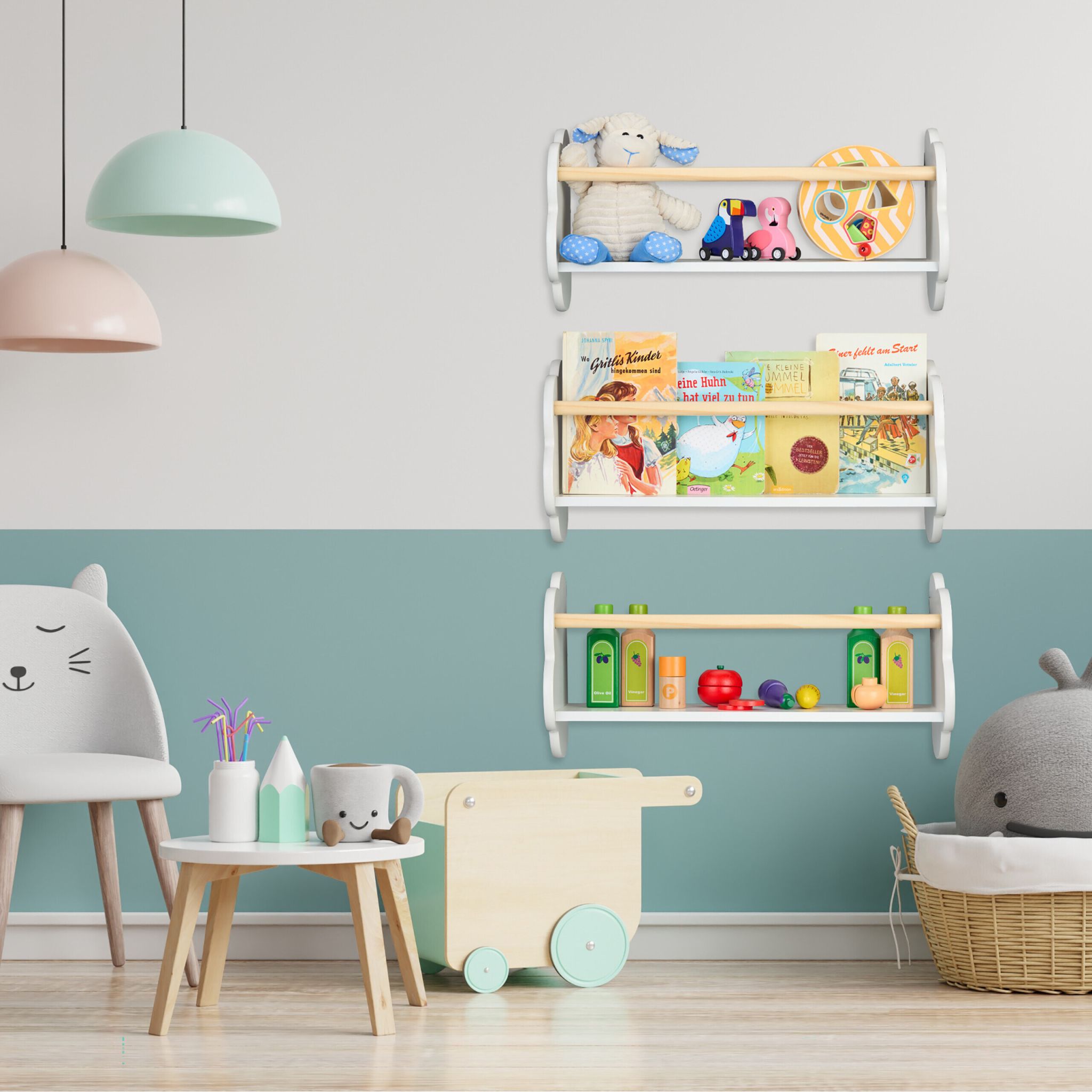 Bücherregal Kinder Wolke 3er-Set Weiss-Hellbraun von guteszeug.ch