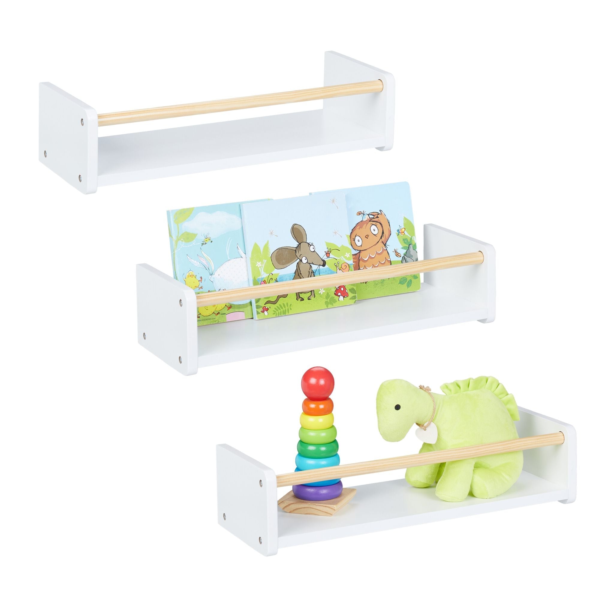 Kinderregal Wand 3er-Set Weiss-Hellbraun von Relaxdays