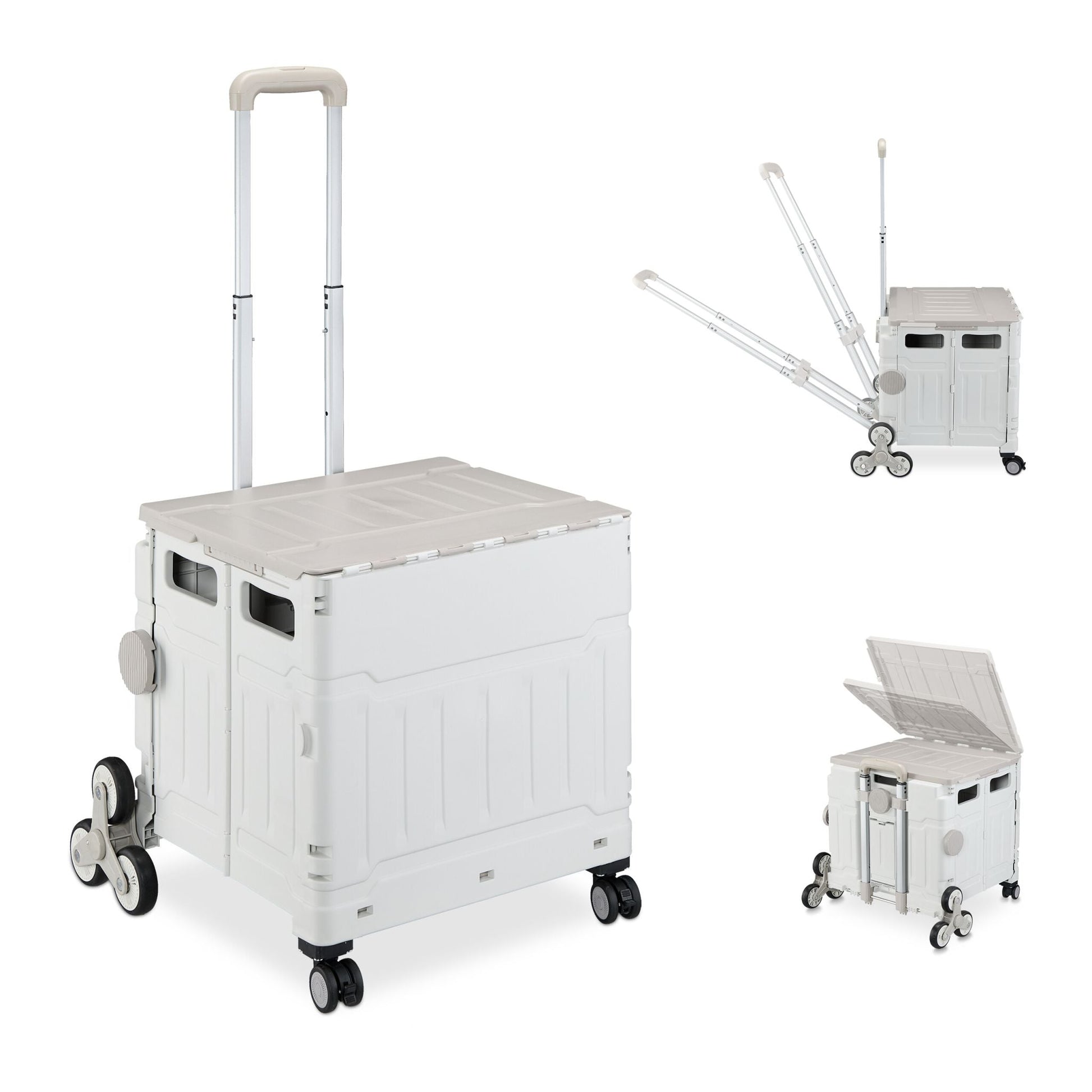 Einkaufstrolley Treppensteiger Weiss-Silber-Grau von Relaxdays