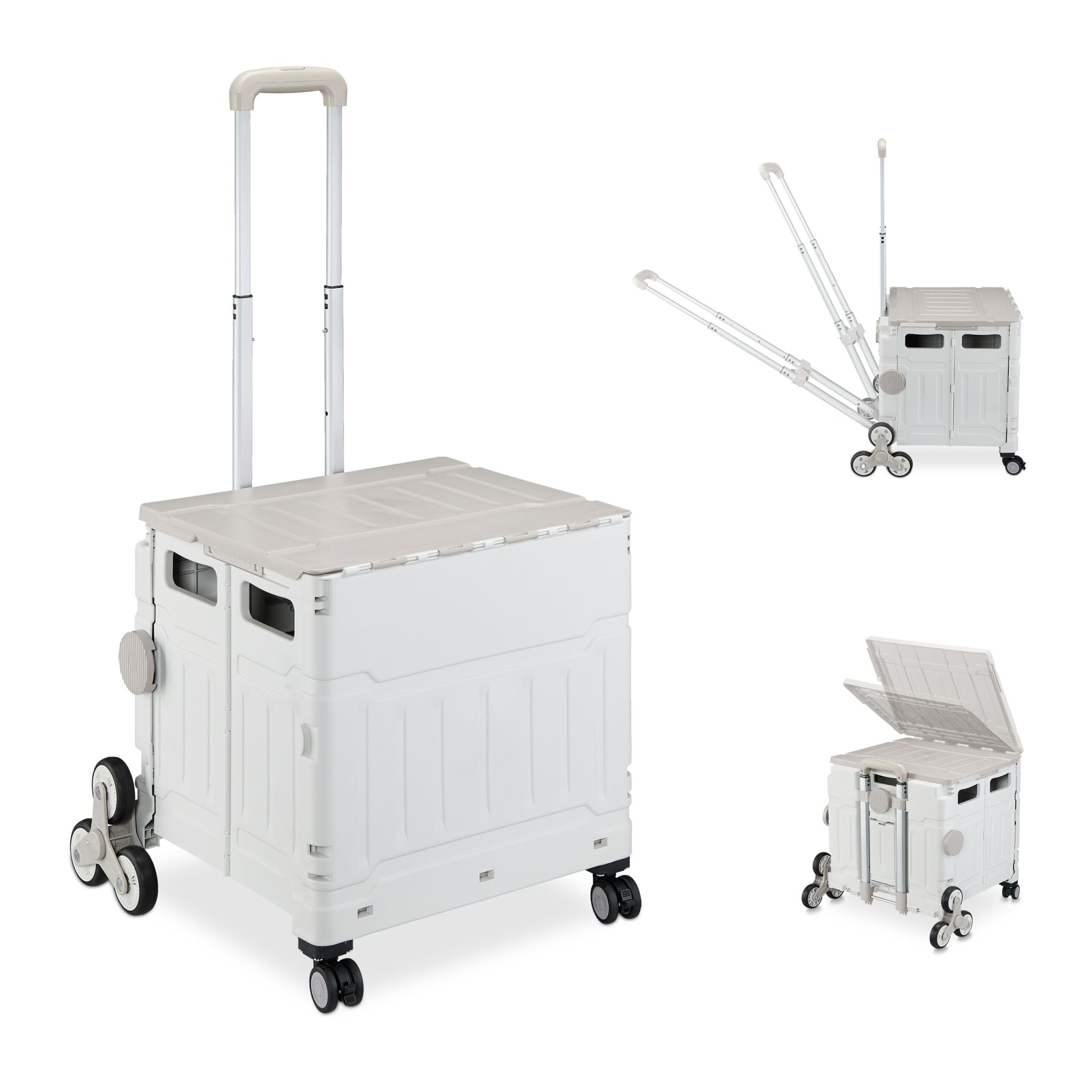 Einkaufstrolley Treppensteiger Weiss-Silber-Grau von Relaxdays