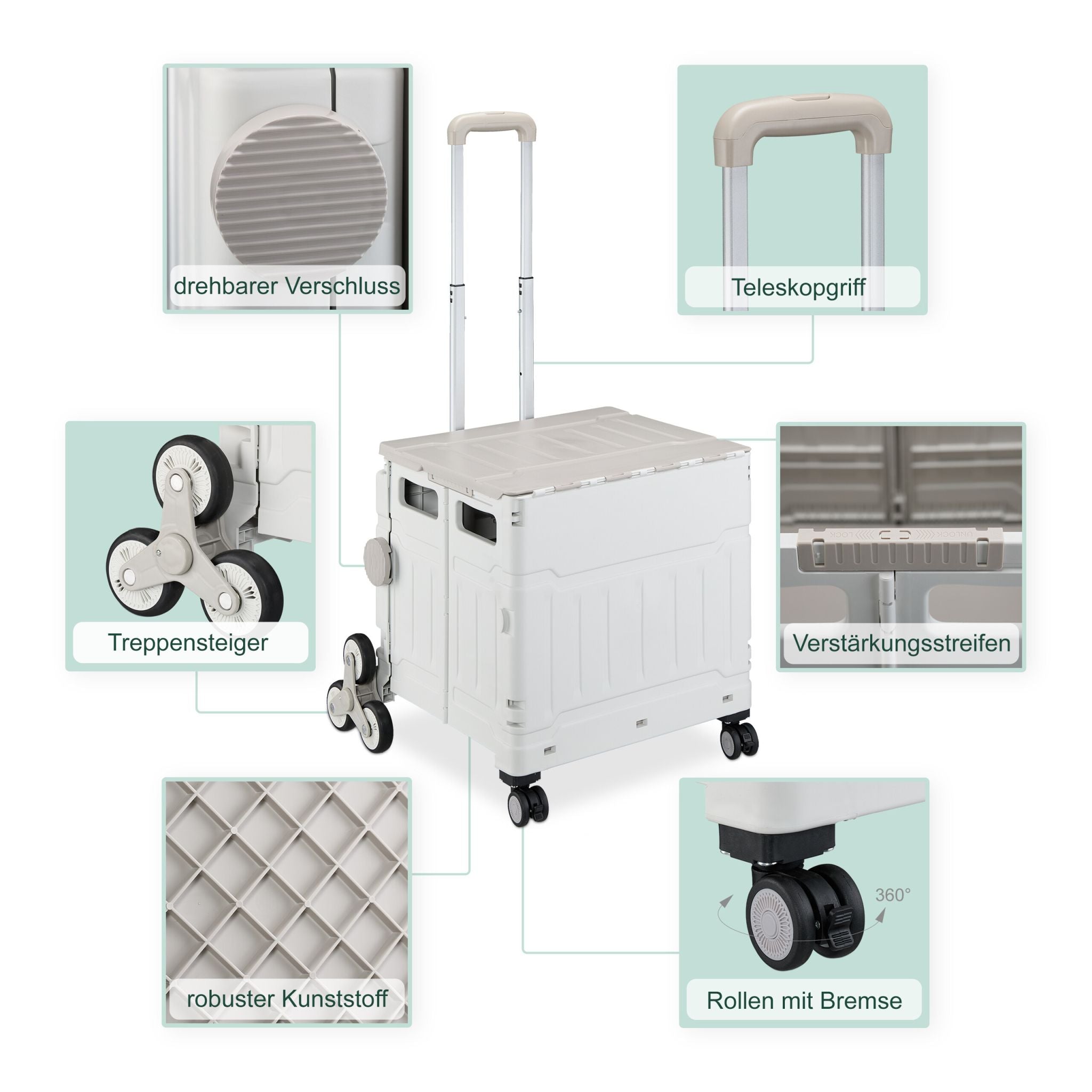 Einkaufstrolley Treppensteiger Weiss-Silber-Grau von Relaxdays