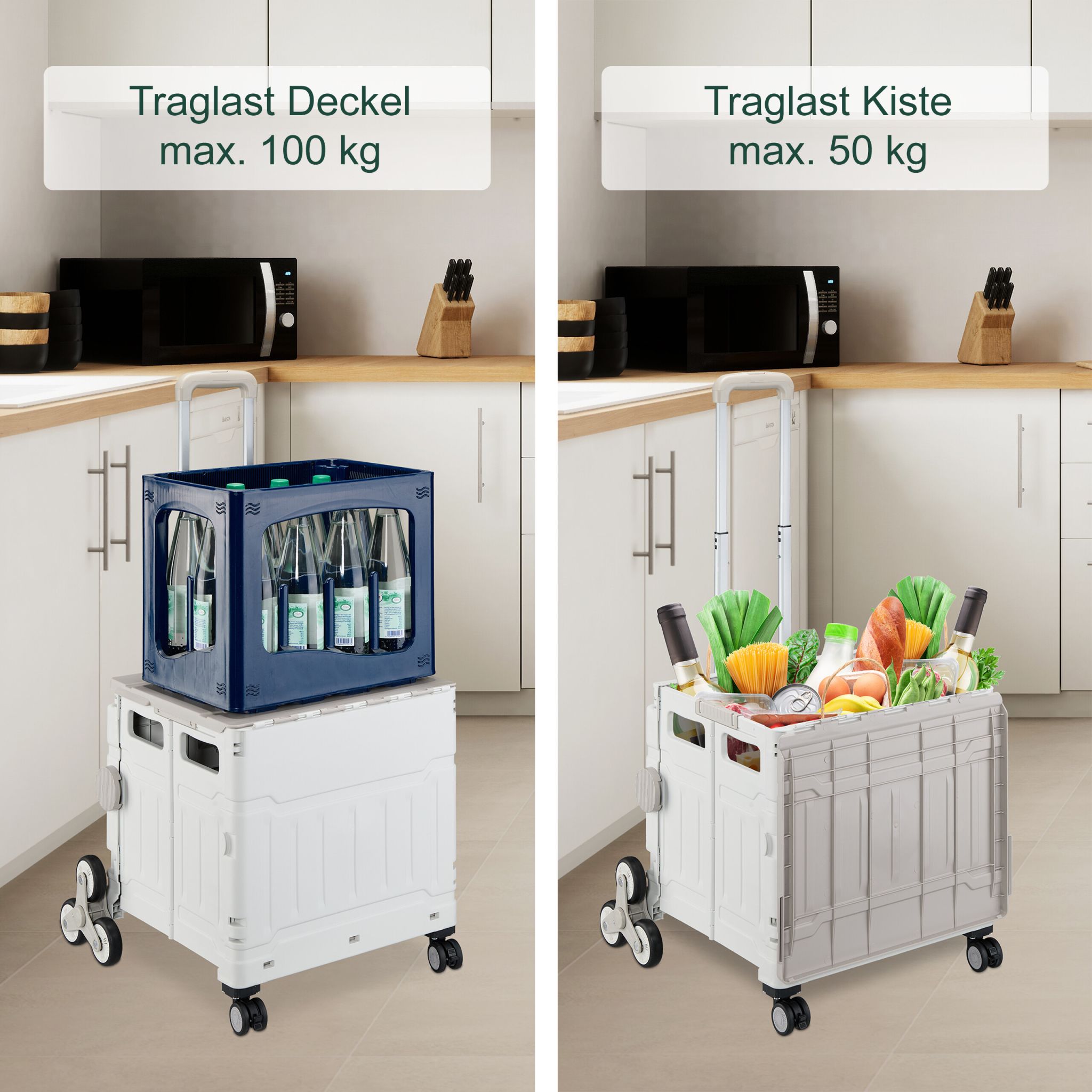 Einkaufstrolley Treppensteiger Weiss-Silber-Grau von Relaxdays
