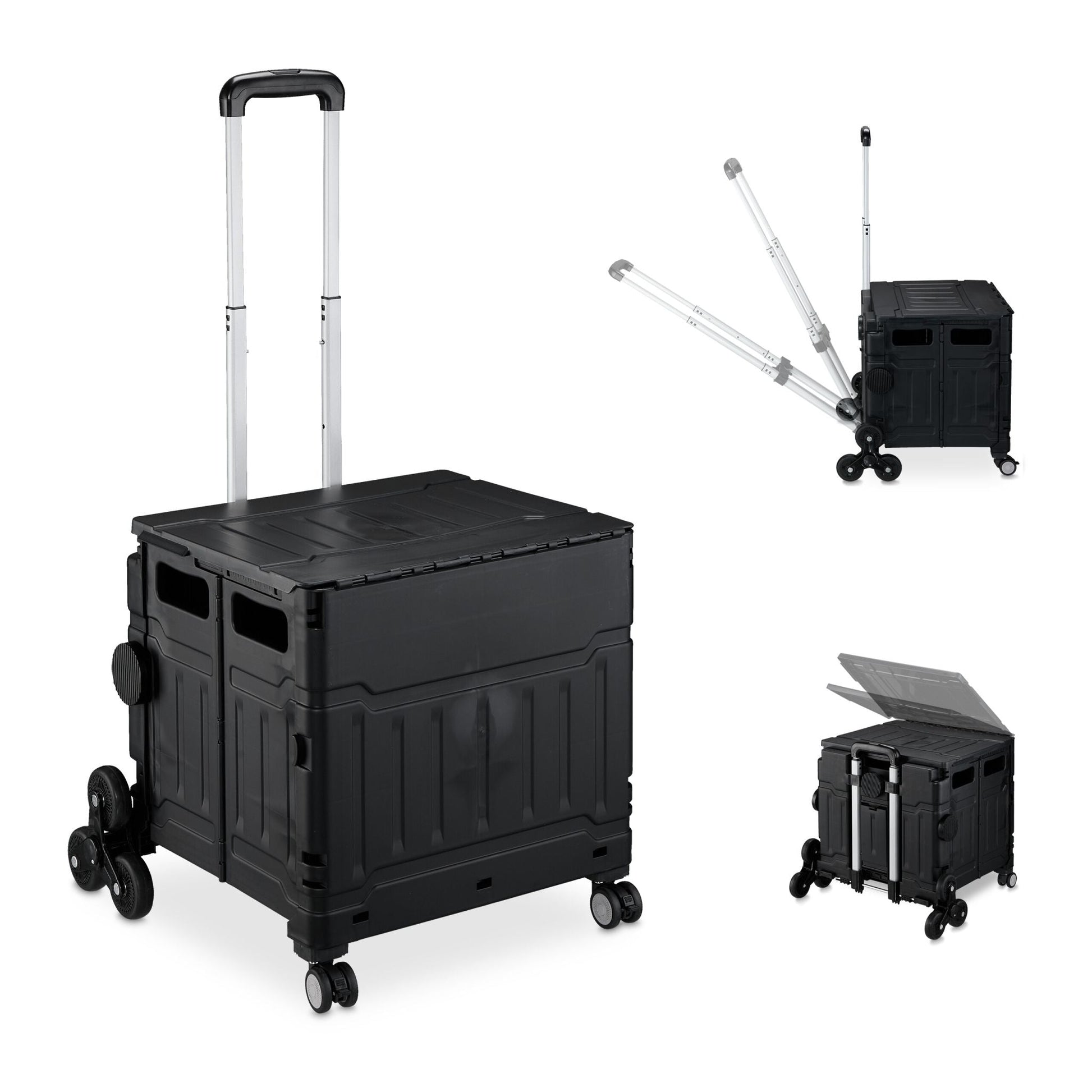 Einkaufstrolley Treppensteiger Schwarz-Silber von Relaxdays