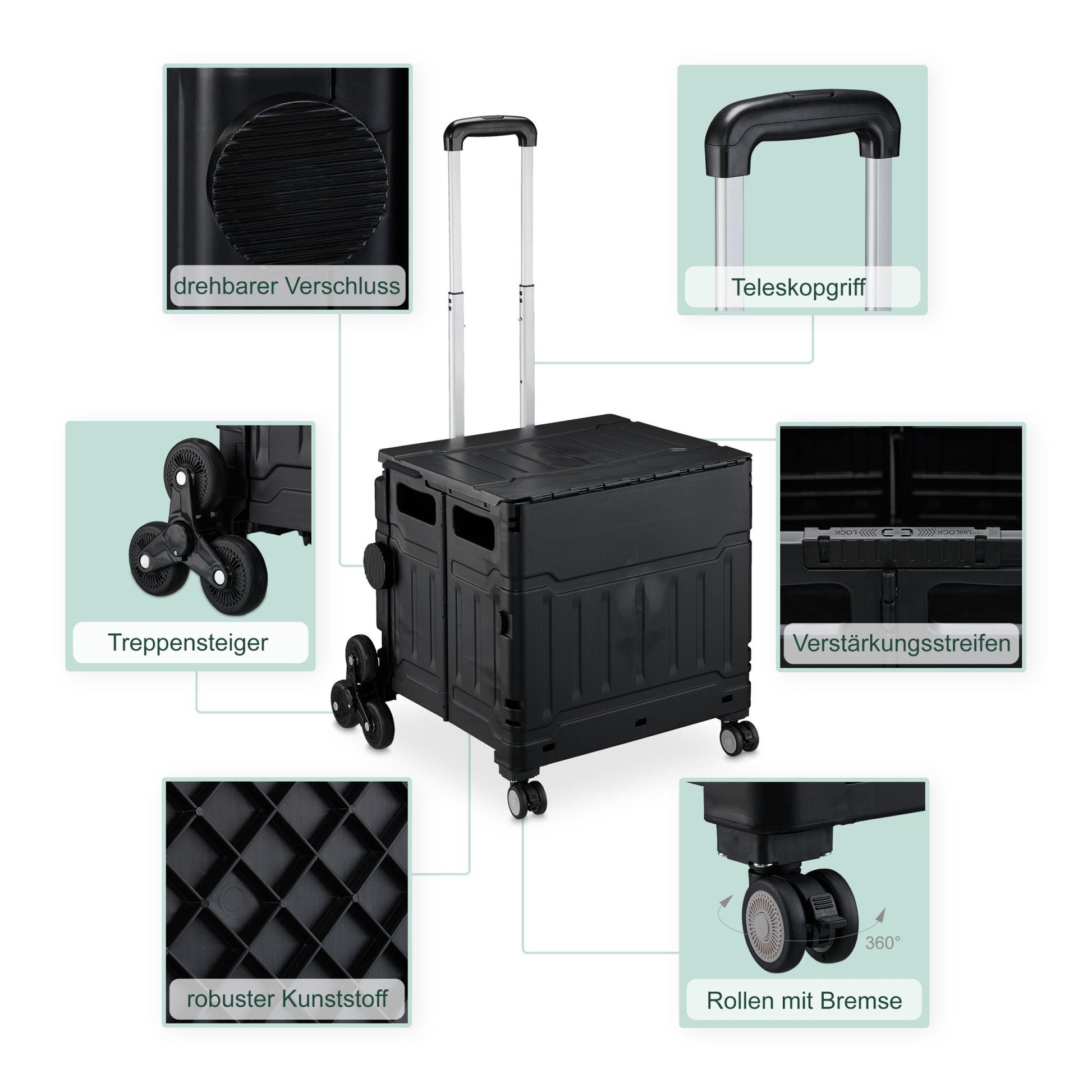 Einkaufstrolley Treppensteiger Schwarz-Silber von Relaxdays