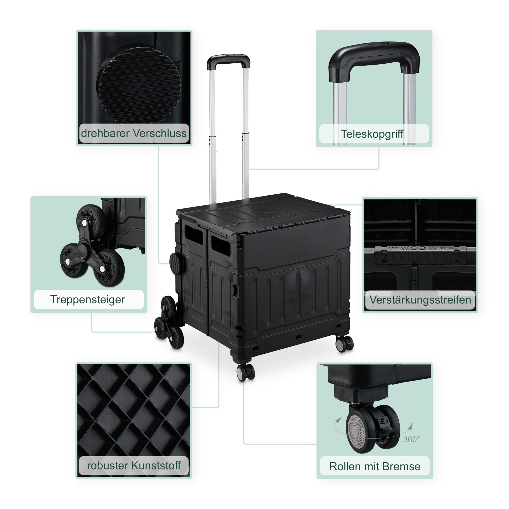 Einkaufstrolley Treppensteiger Schwarz-Silber von Relaxdays