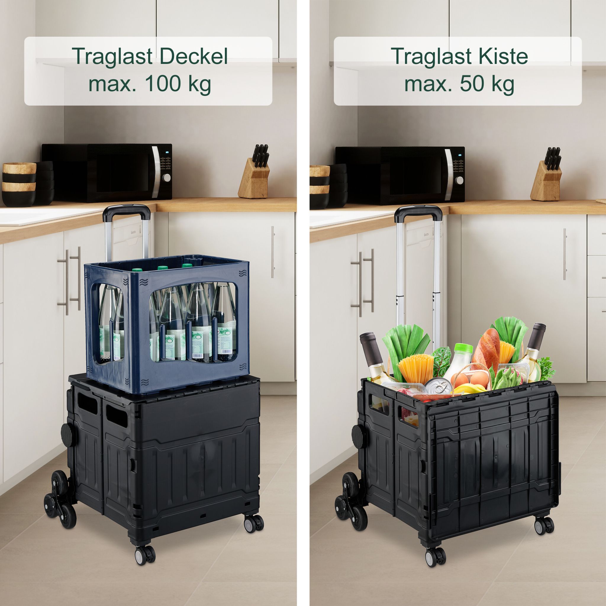 Einkaufstrolley Treppensteiger Schwarz-Silber von Relaxdays