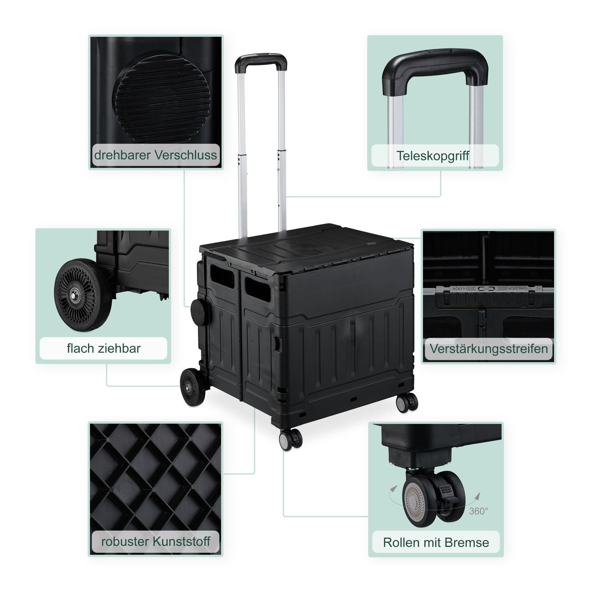 Einkaufstrolley mit Deckel Schwarz-Silber von Relaxdays
