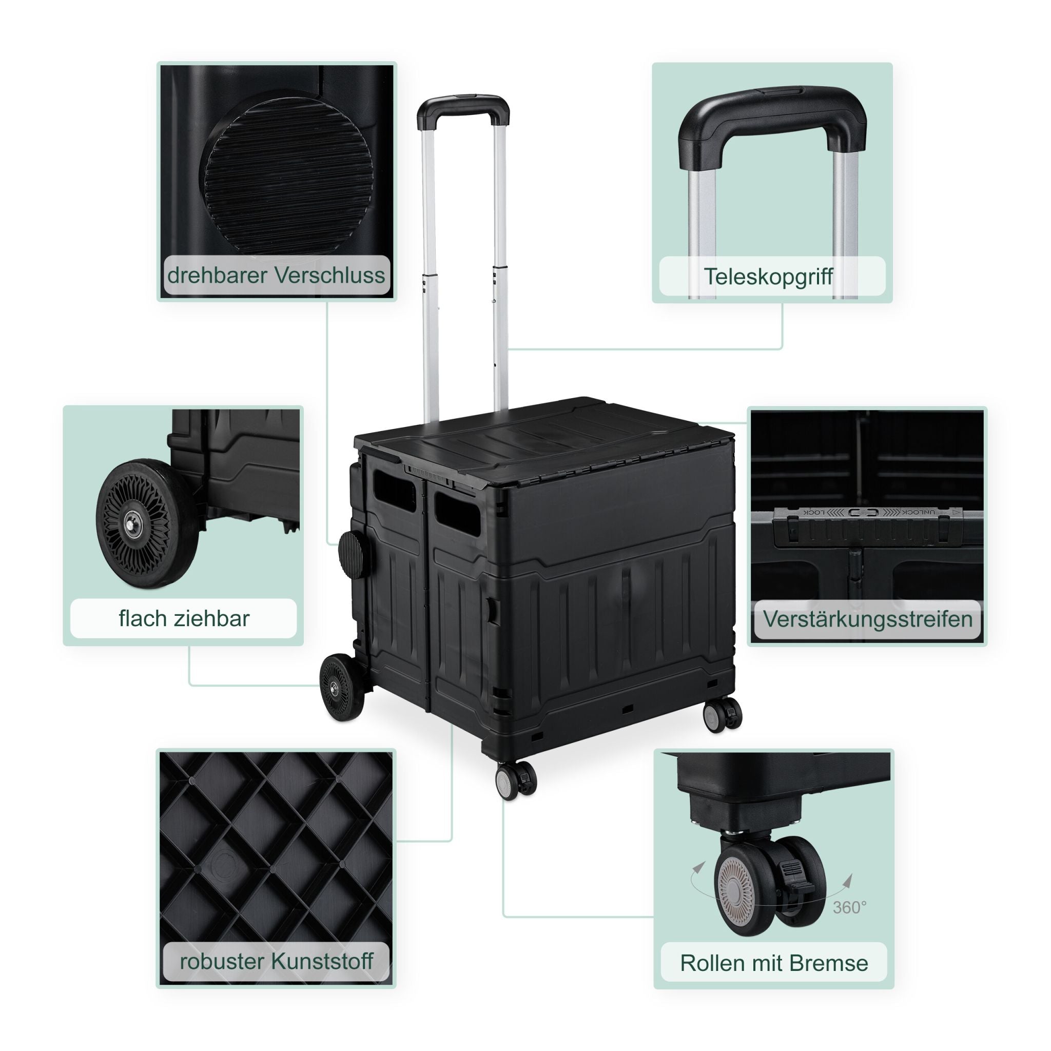 Einkaufstrolley mit Deckel Schwarz-Silber von Relaxdays