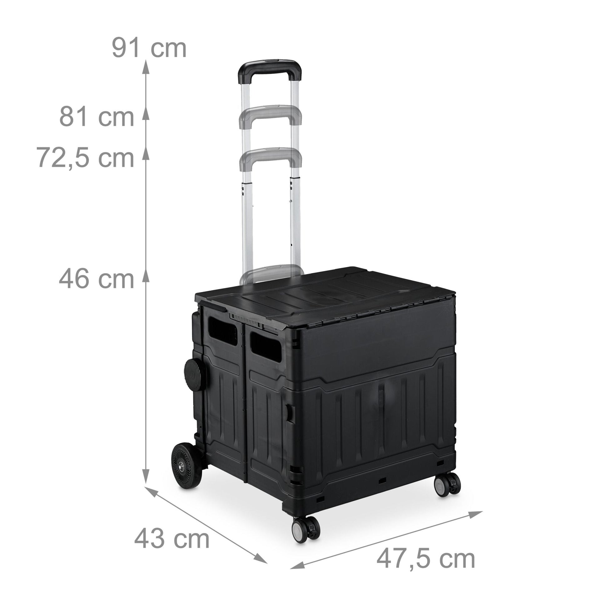Einkaufstrolley mit Deckel Schwarz-Silber von Relaxdays