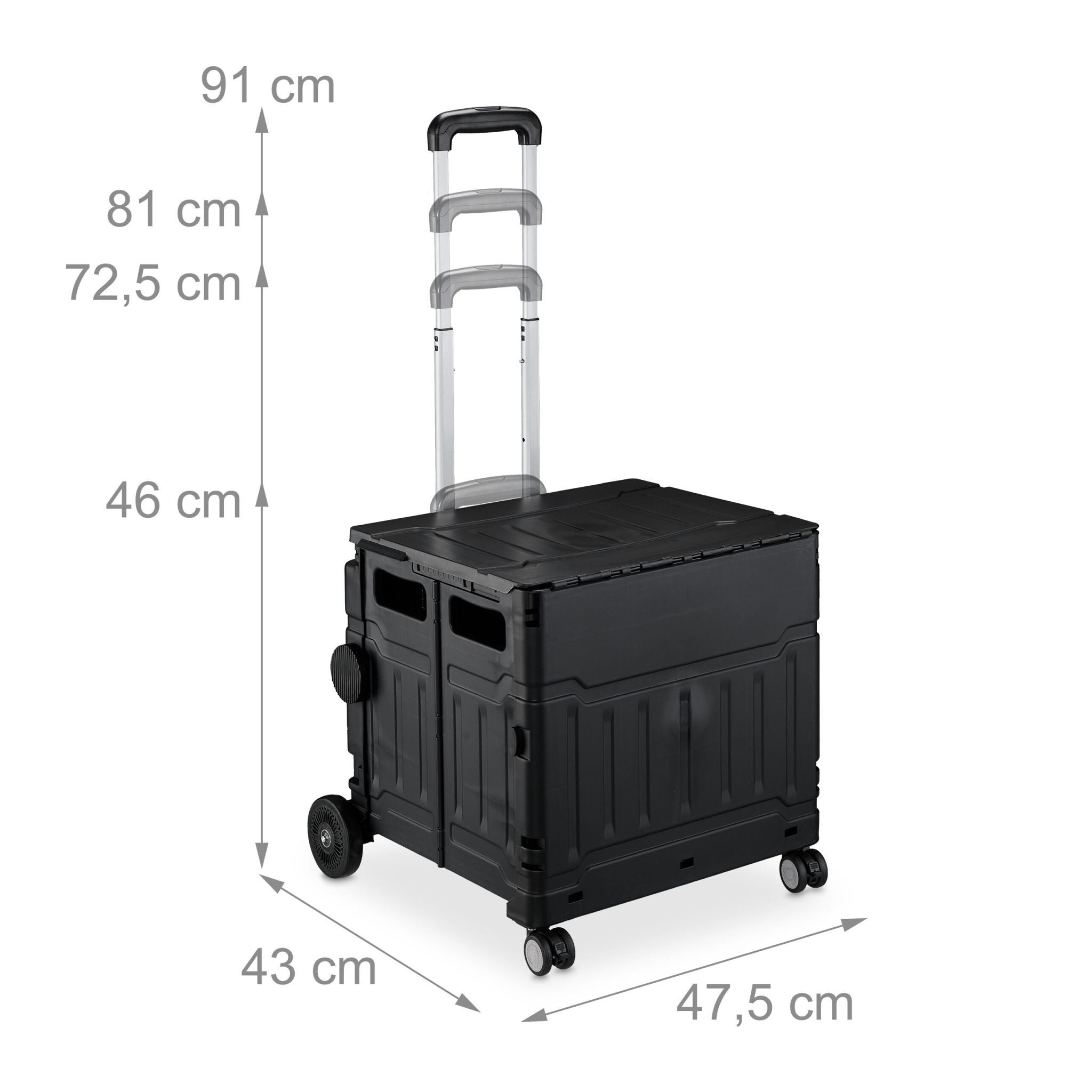 Einkaufstrolley mit Deckel Schwarz-Silber von Relaxdays