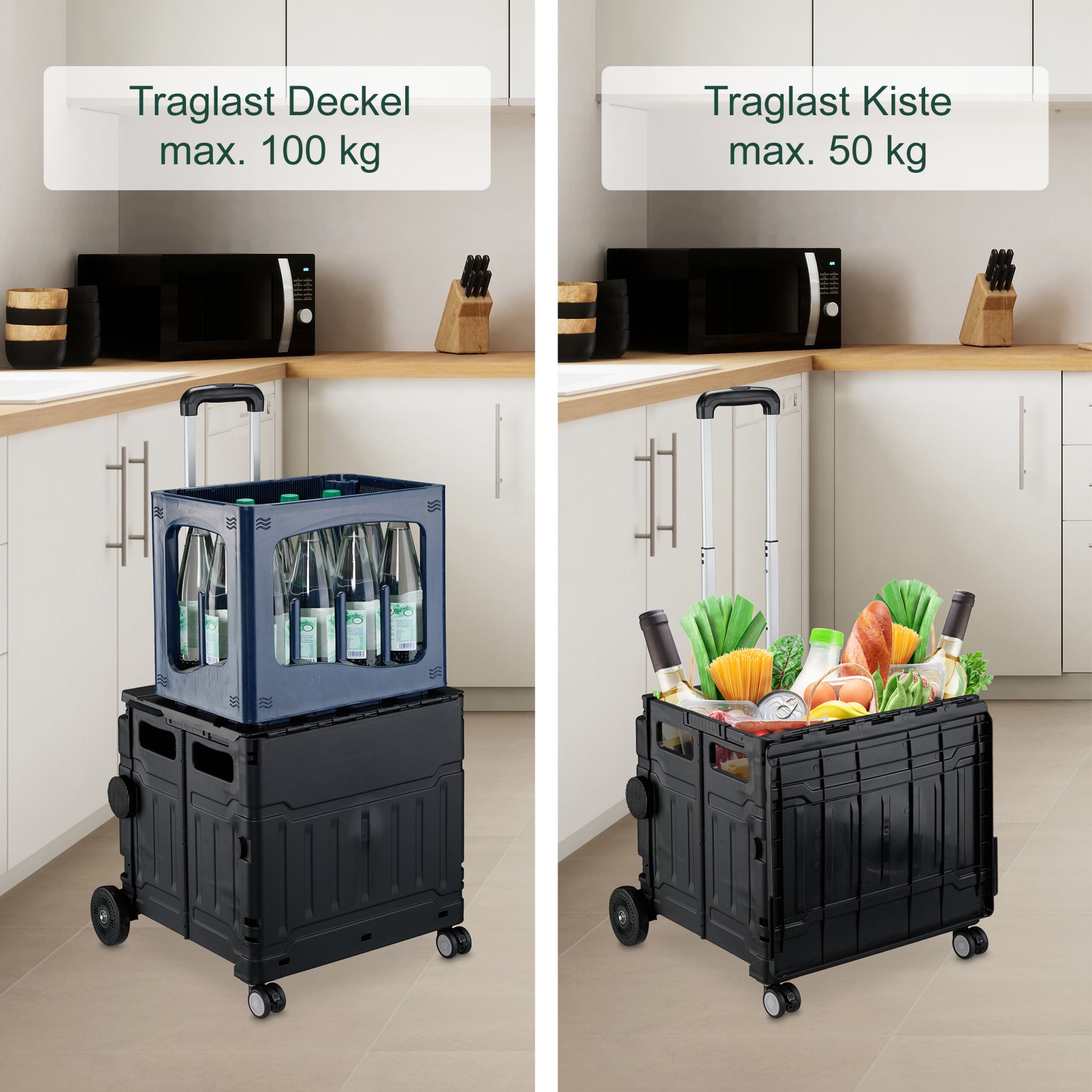Einkaufstrolley mit Deckel Schwarz-Silber von Relaxdays