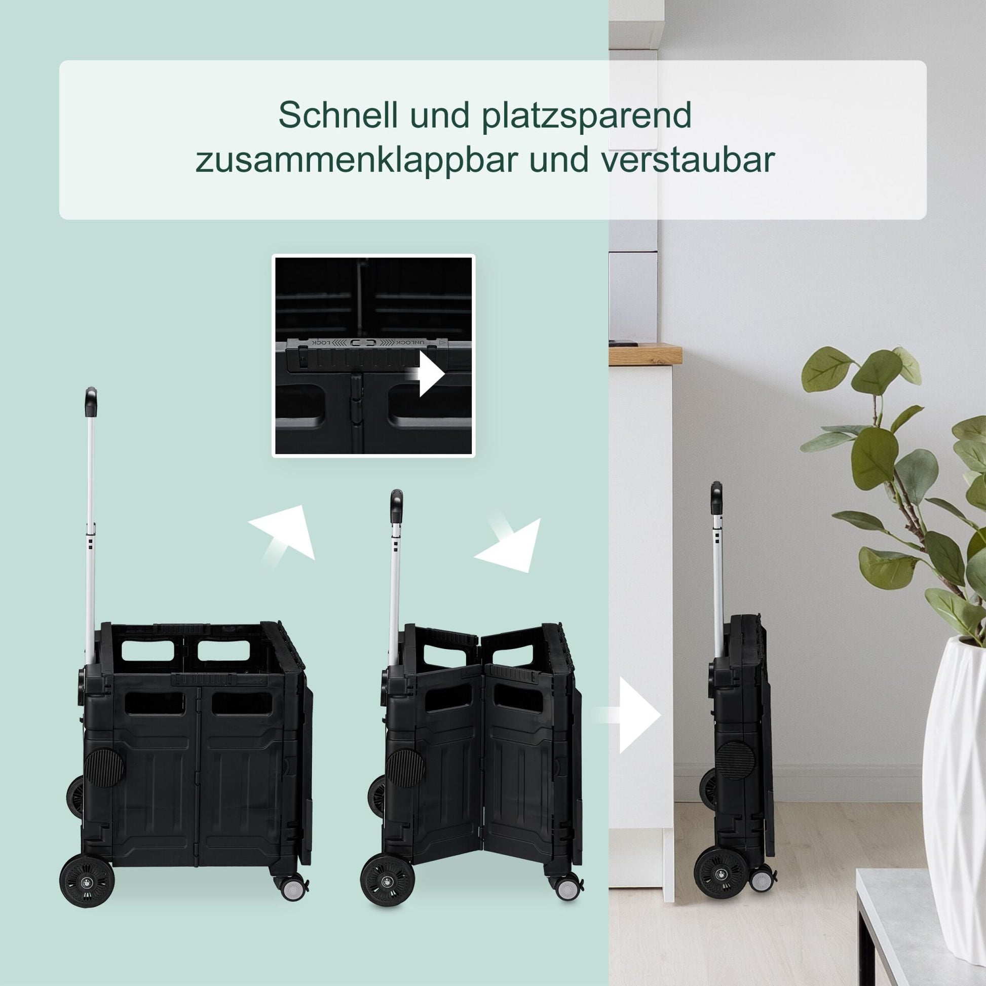 Einkaufstrolley mit Deckel Schwarz-Silber von Relaxdays