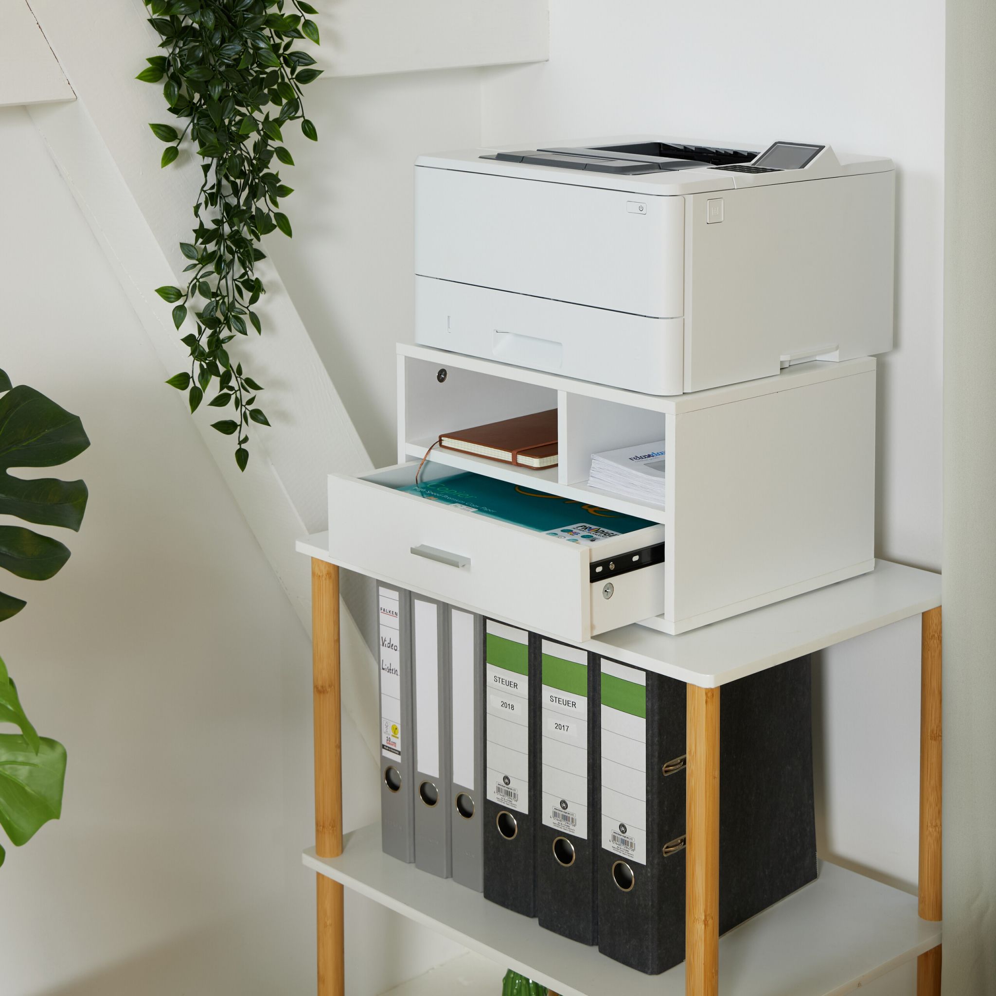 Druckerständer mit Schublade Weiss-Silber von Relaxdays