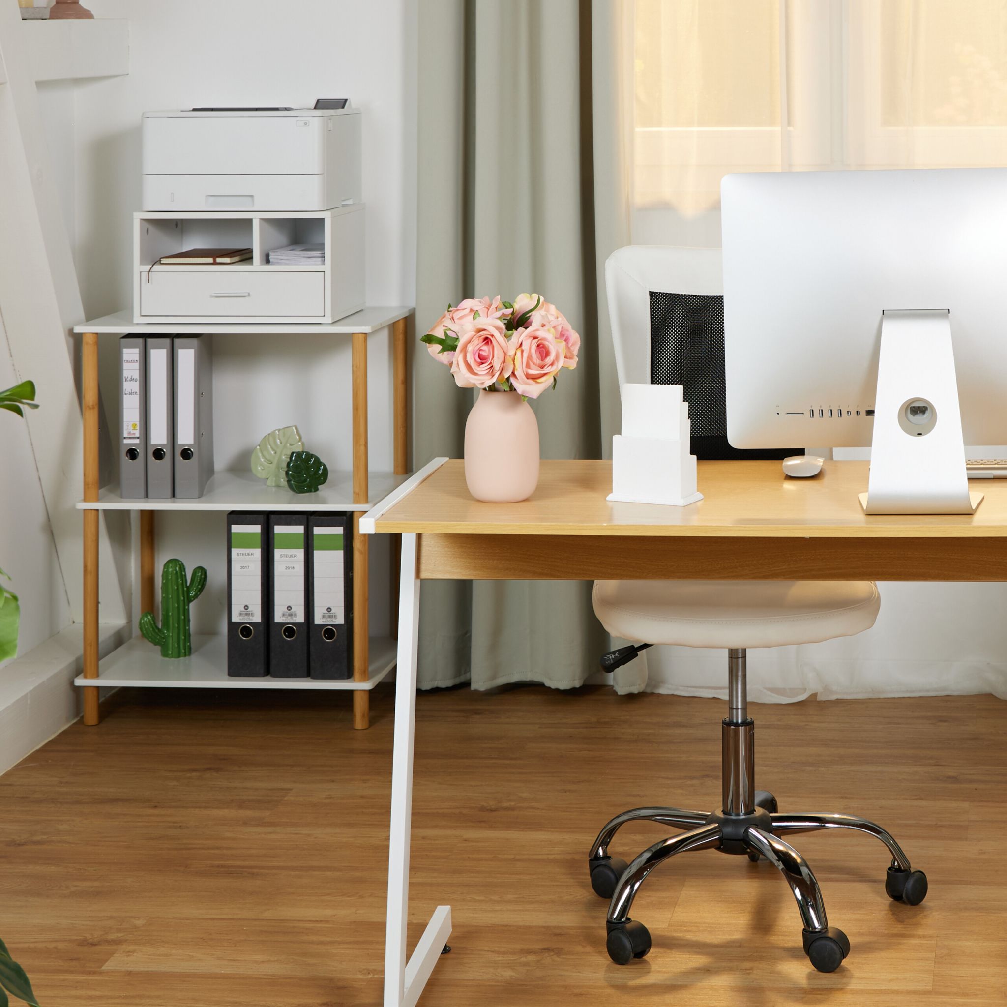 Druckerständer mit Schublade Weiss-Silber von Relaxdays