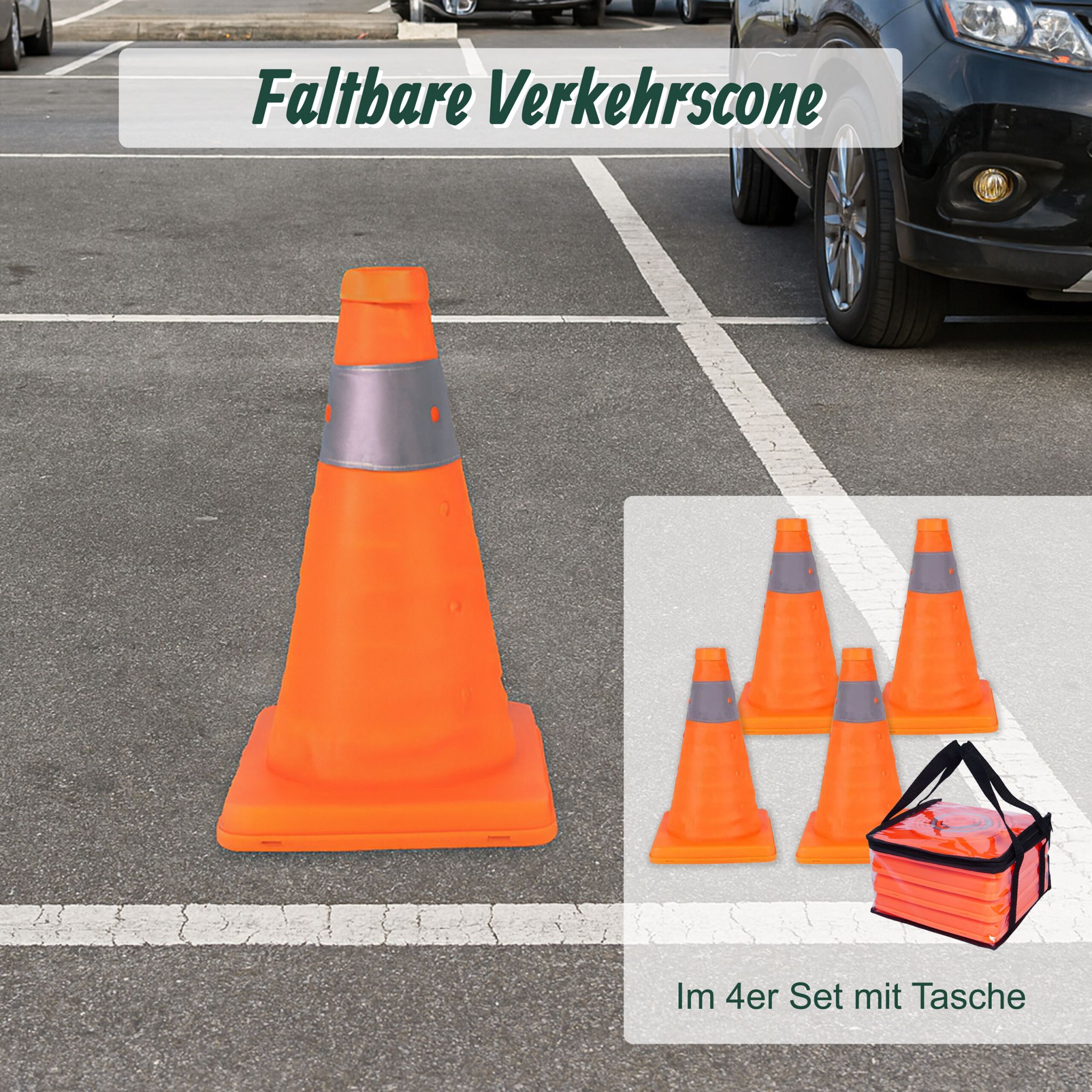 Faltbare Pylonen 4er-Set Orange-Silber von Relaxdays
