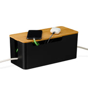 Kabelbox mit Bambusdeckel Hellbraun-Schwarz von Relaxdays