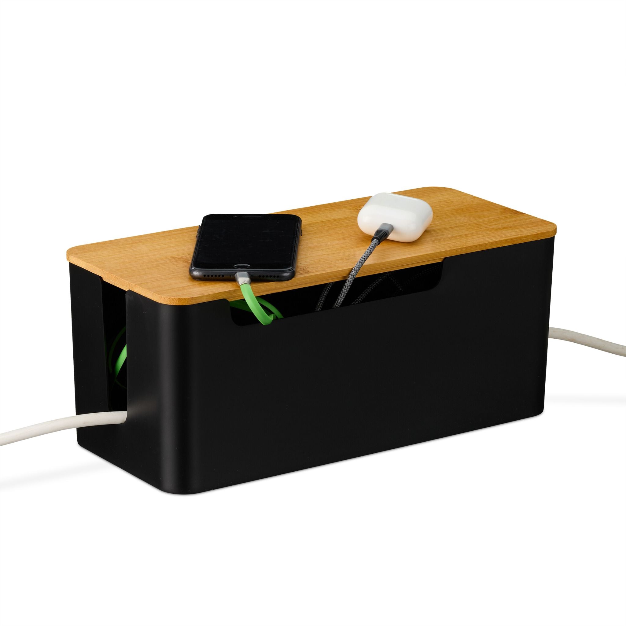 Kabelbox mit Bambusdeckel Hellbraun-Schwarz von Relaxdays