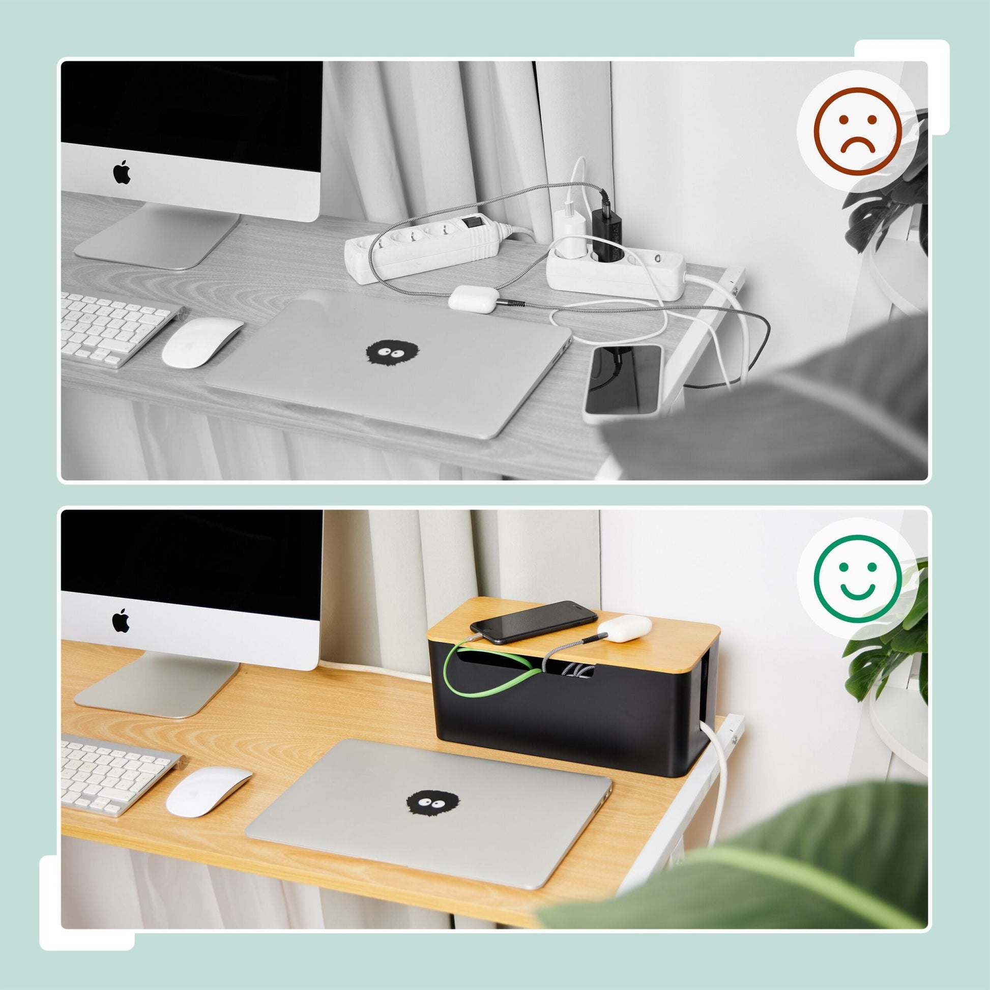 Kabelbox mit Bambusdeckel Hellbraun-Schwarz von Relaxdays