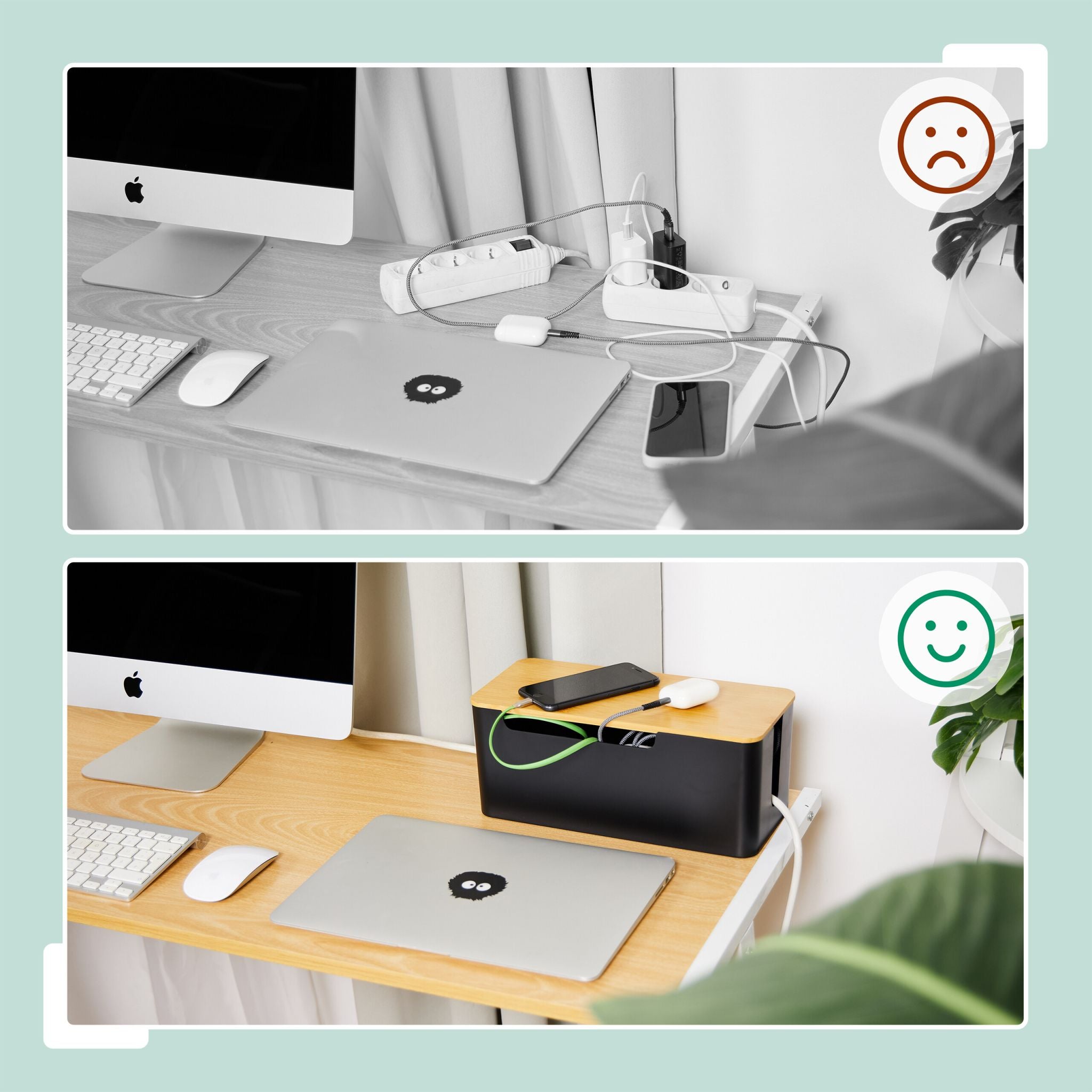 Kabelbox mit Bambusdeckel Hellbraun-Schwarz von Relaxdays