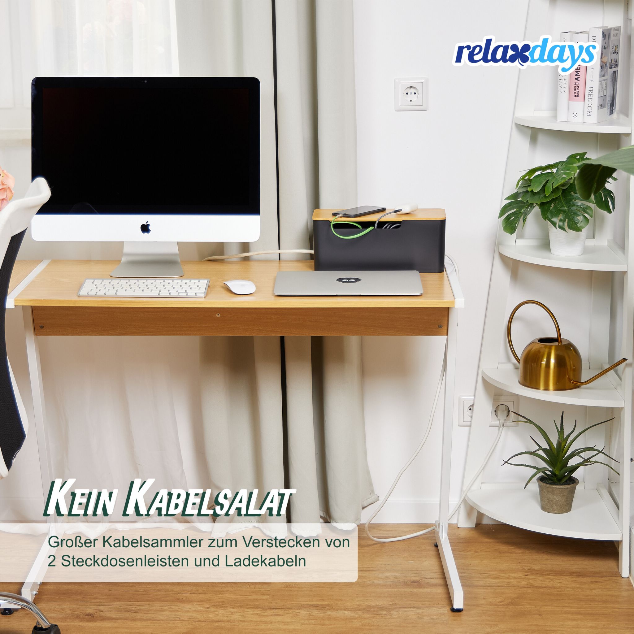 Kabelbox mit Bambusdeckel Hellbraun-Schwarz von Relaxdays