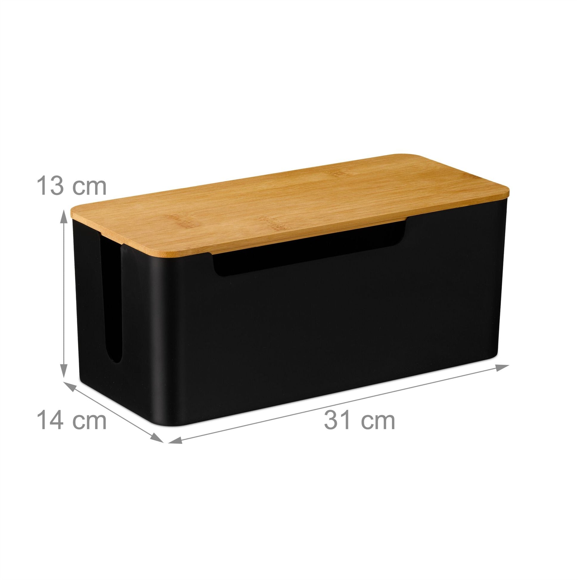 Kabelbox mit Bambusdeckel Hellbraun-Schwarz von Relaxdays