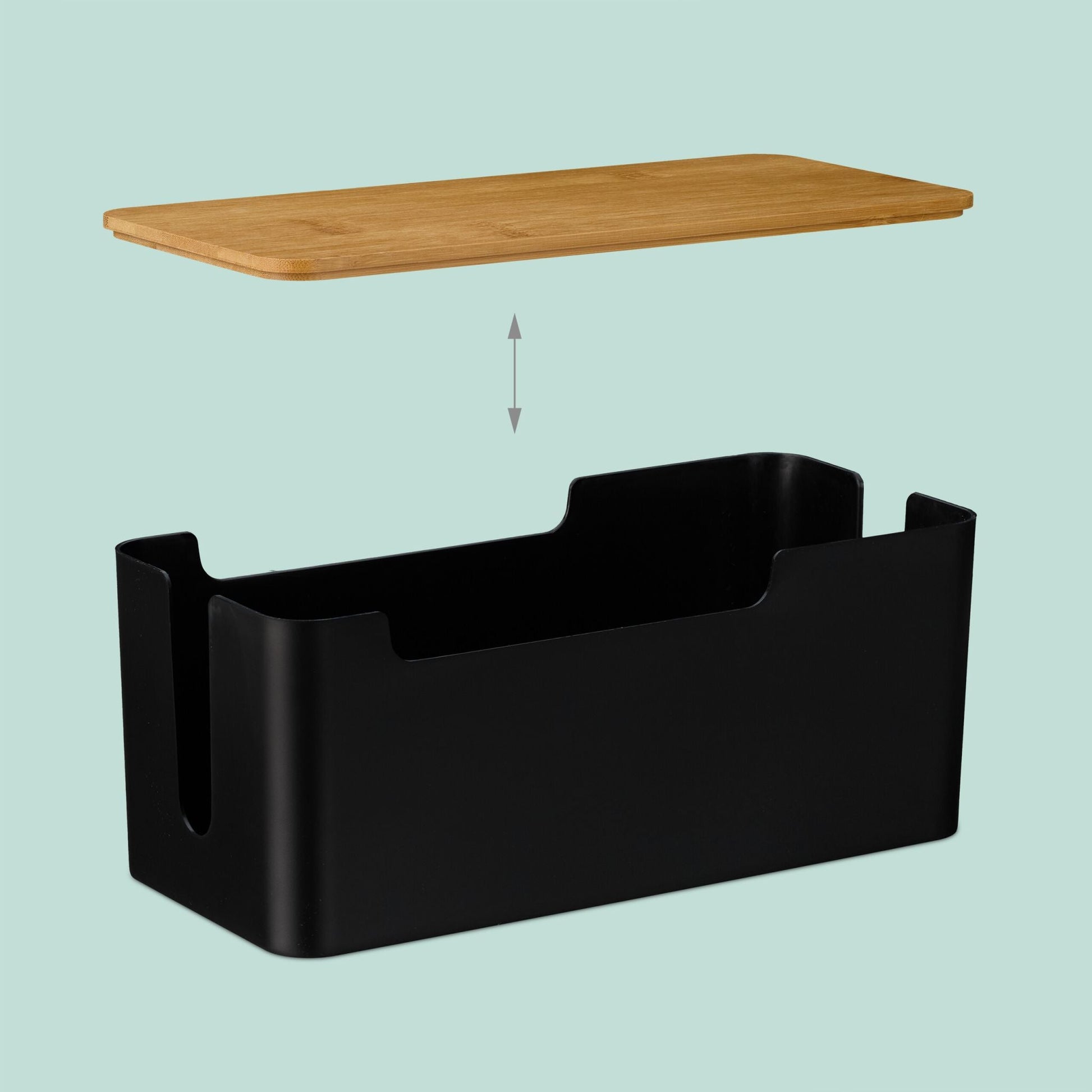 Kabelbox mit Bambusdeckel Hellbraun-Schwarz von Relaxdays