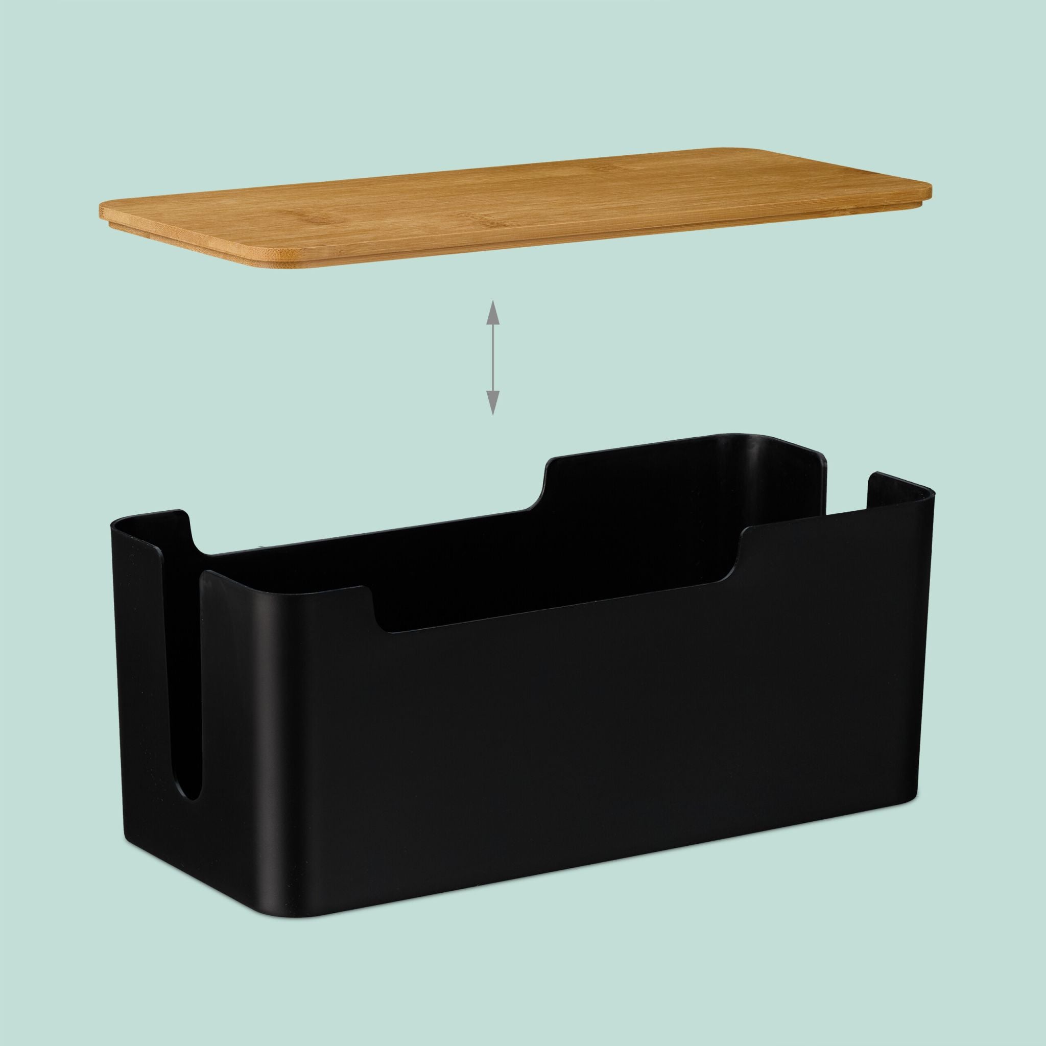 Kabelbox mit Bambusdeckel Hellbraun-Schwarz von Relaxdays