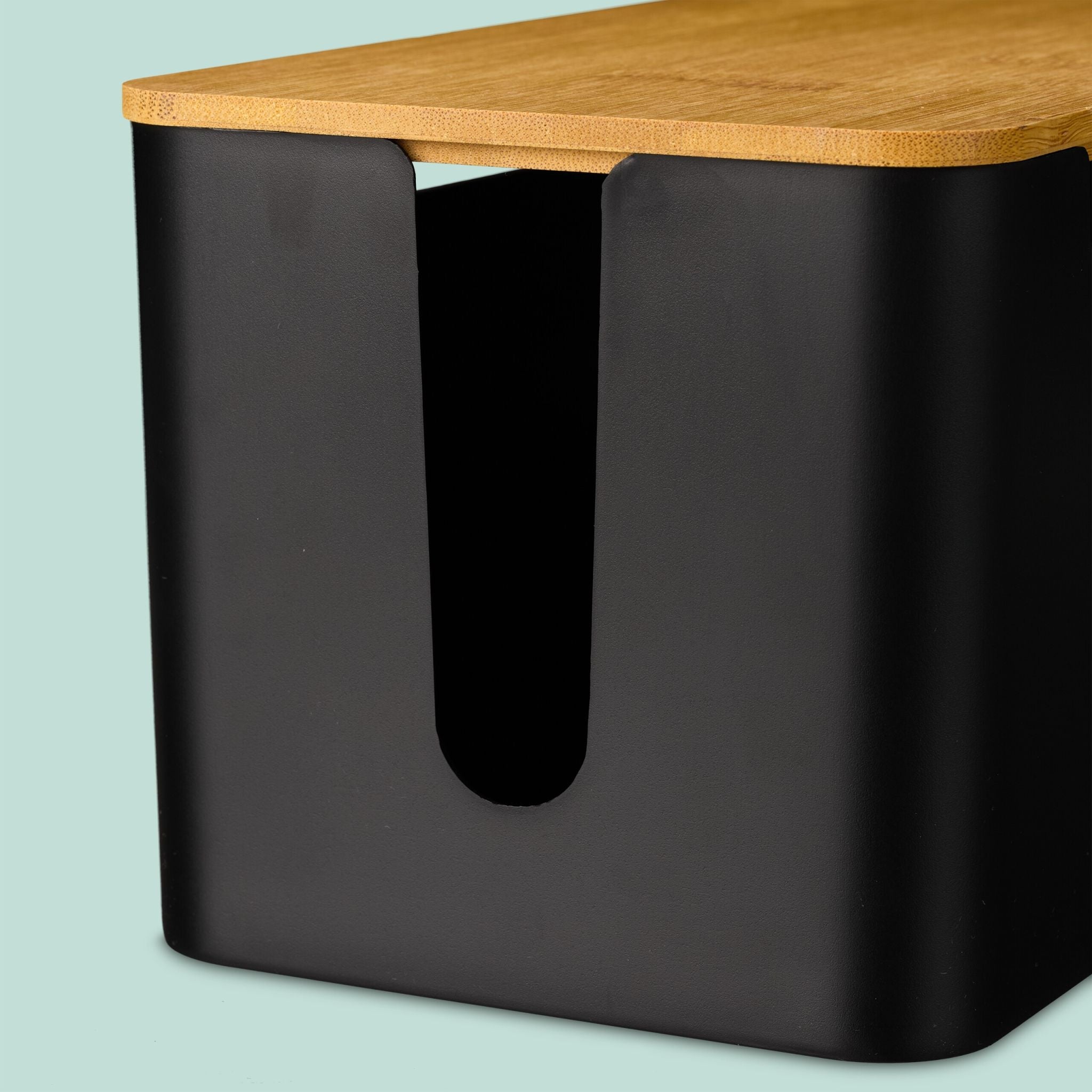 Kabelbox mit Bambusdeckel Hellbraun-Schwarz von Relaxdays