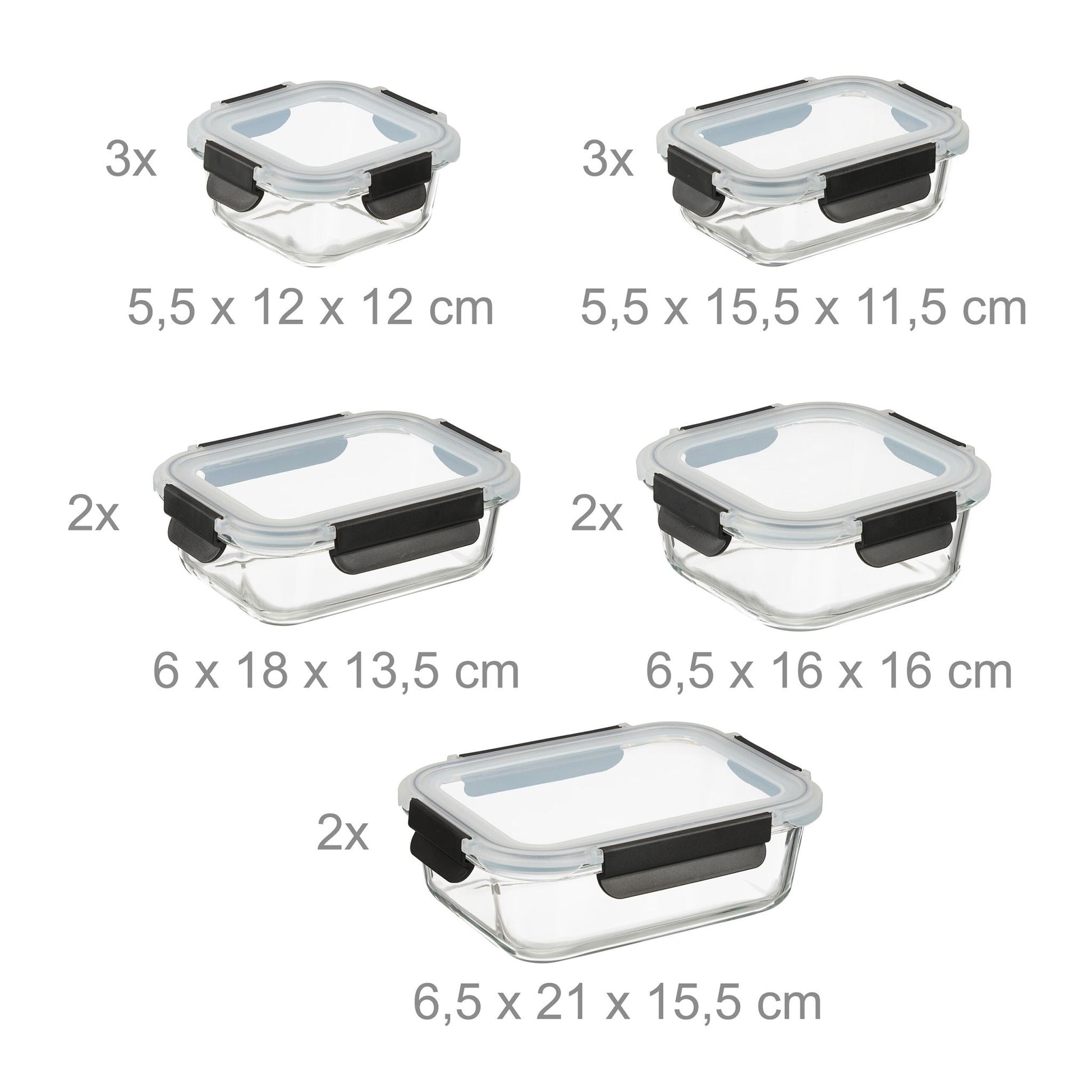 Glasbehälter mit Deckel 12er-Set Schwarz-Transparent von Relaxdays