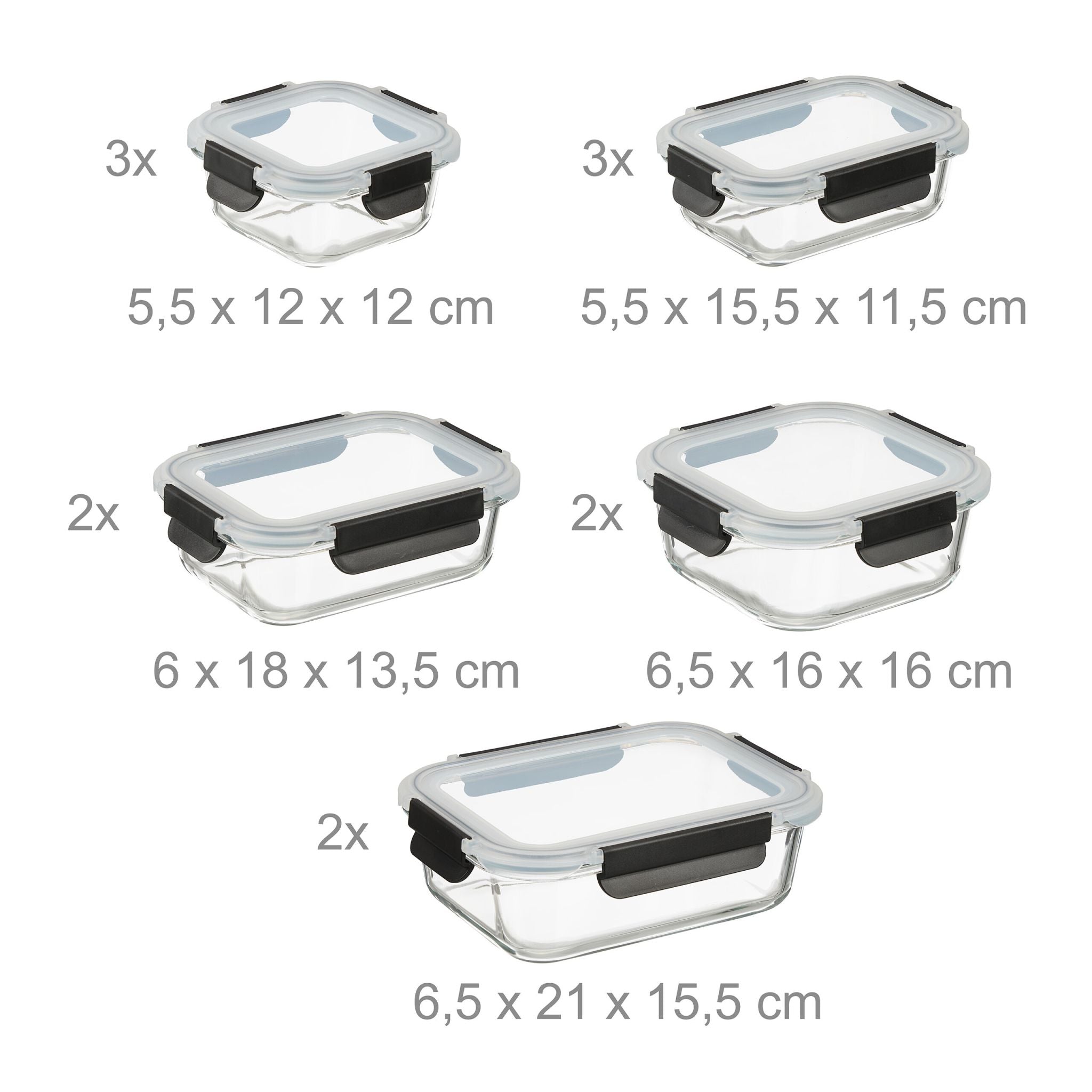 Glasbehälter mit Deckel 12er-Set Schwarz-Transparent von Relaxdays