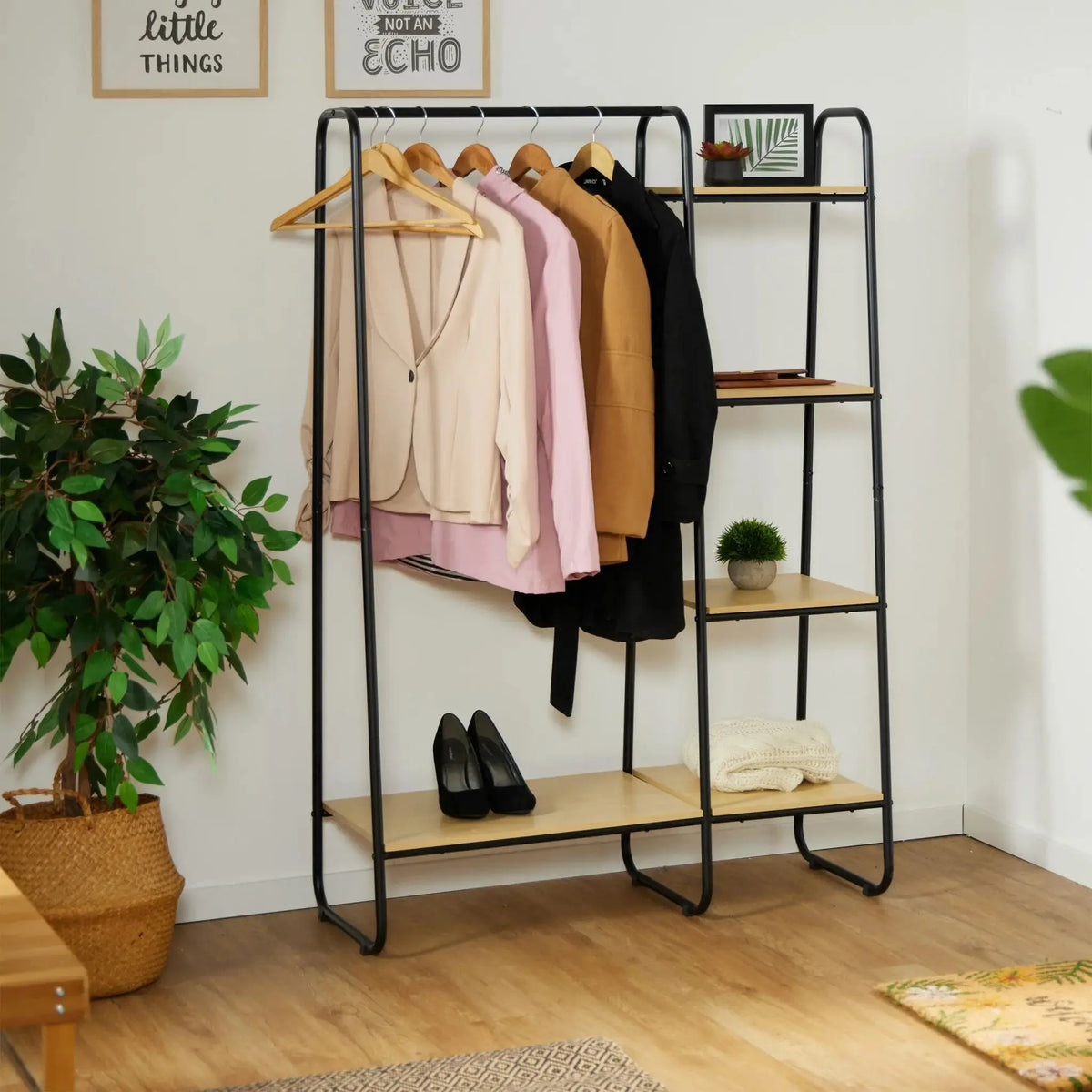 Garderobe mit Regal Hellbraun-Schwarz von Relaxdays