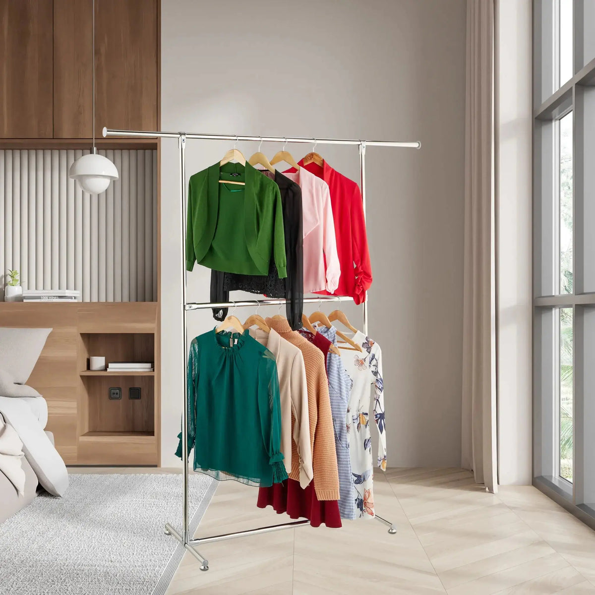 Kleiderständer mit 2 Kleiderstangen Silber von Relaxdays