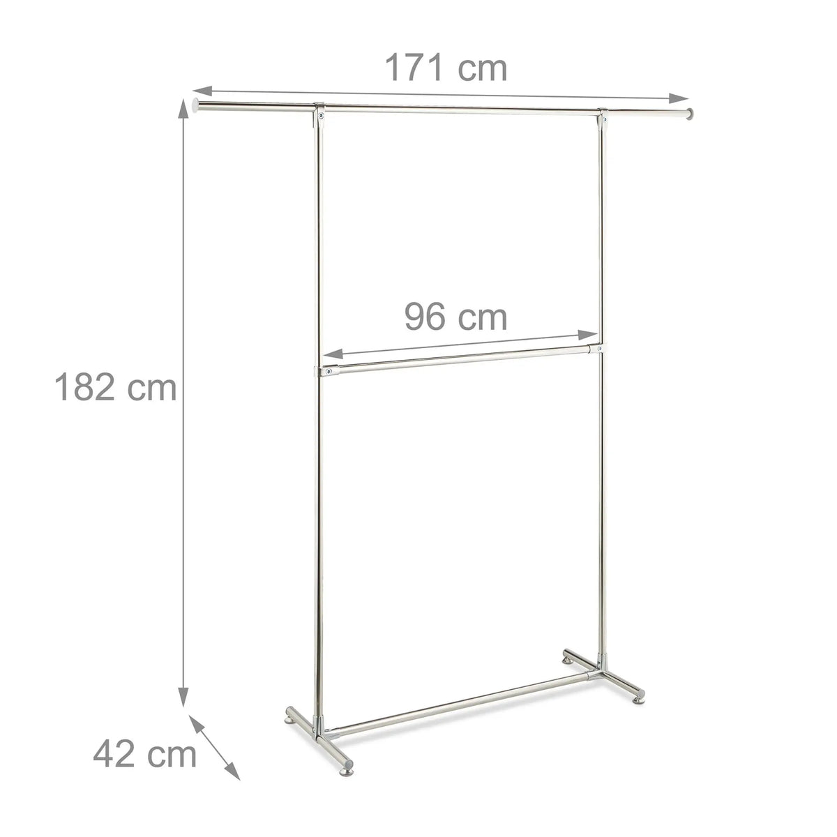 Kleiderständer mit 2 Kleiderstangen Silber von Relaxdays