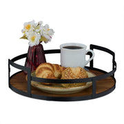Rundes Tablett Holz und Metall Braun-Schwarz von Relaxdays