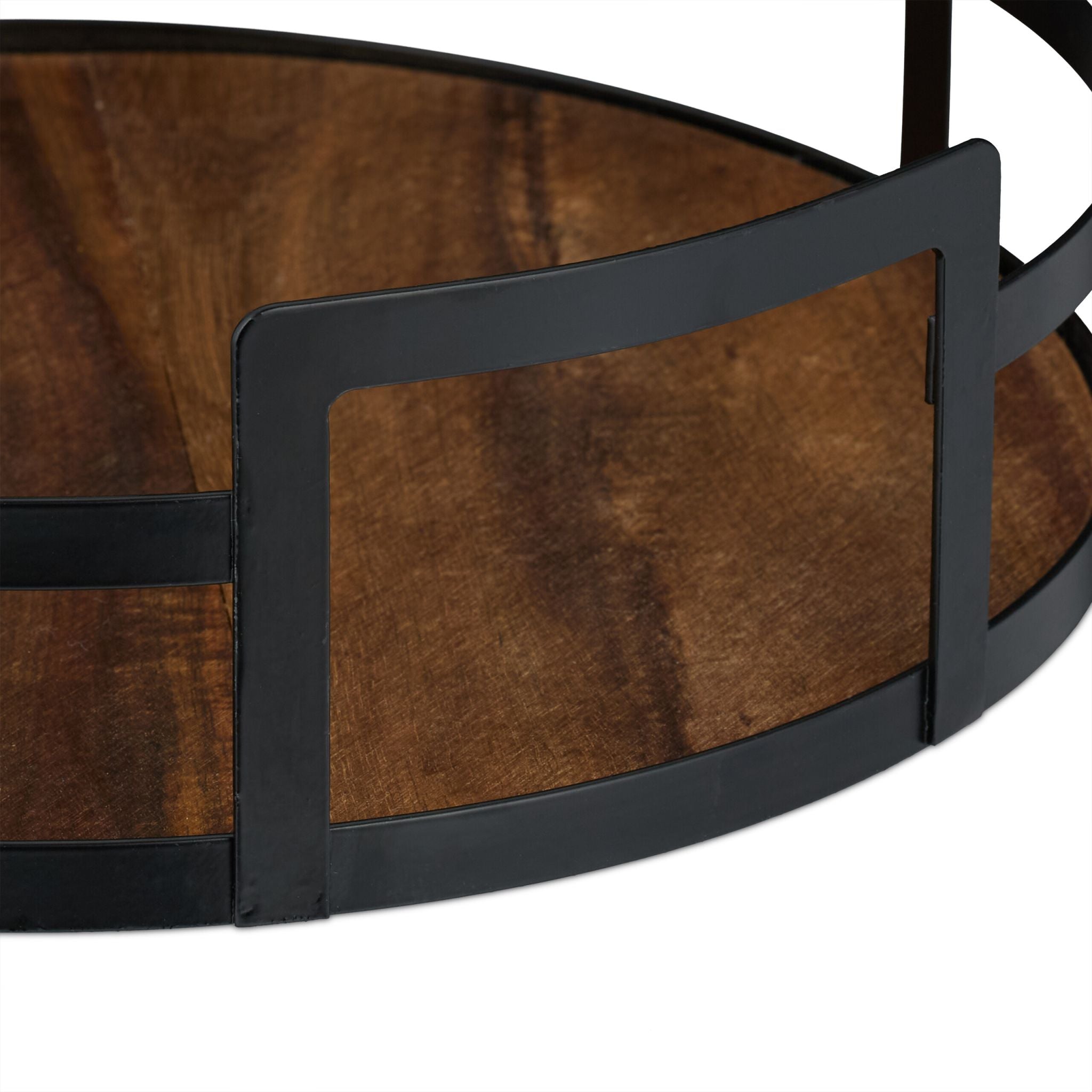 Rundes Tablett Holz und Metall Braun-Schwarz von Relaxdays