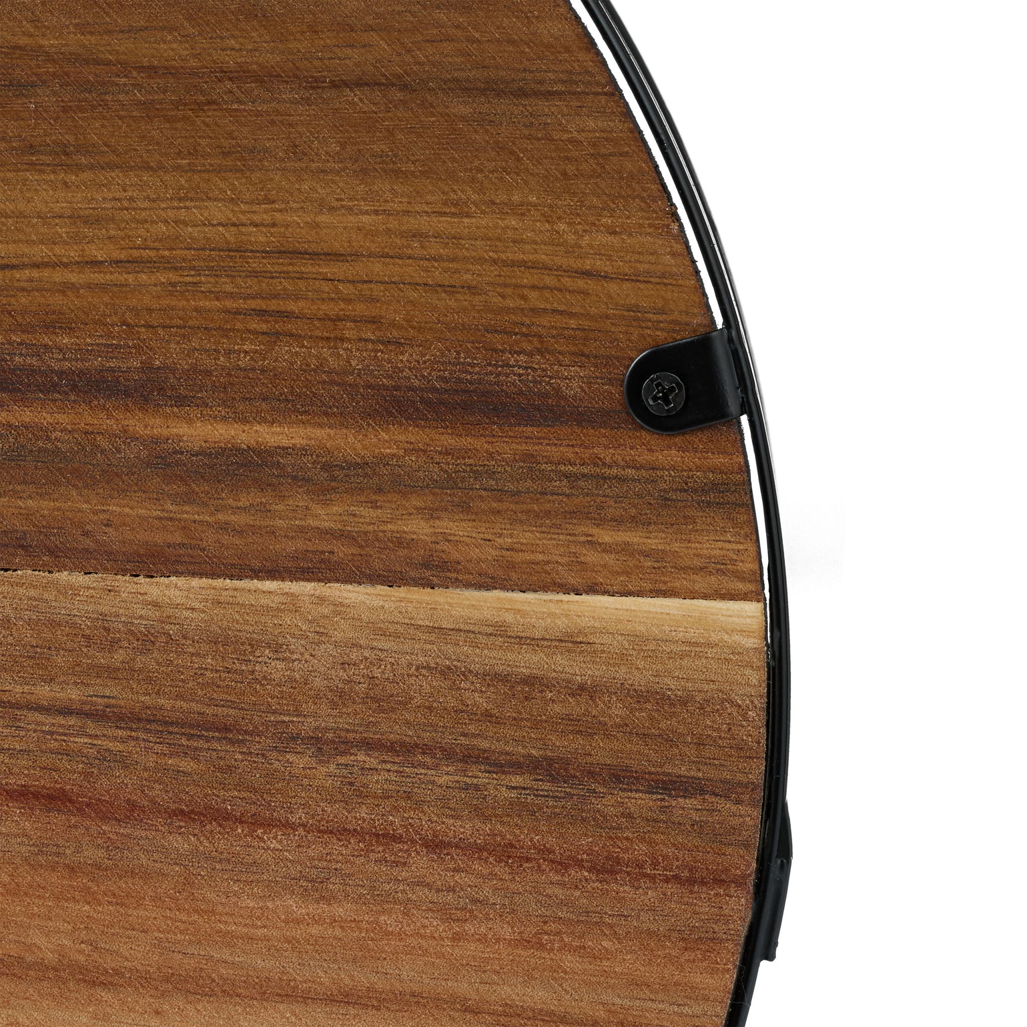 Rundes Tablett Holz und Metall Braun-Schwarz von Relaxdays