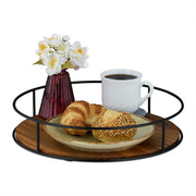 Rundes Tablett mit Metallrand Braun-Schwarz von Relaxdays