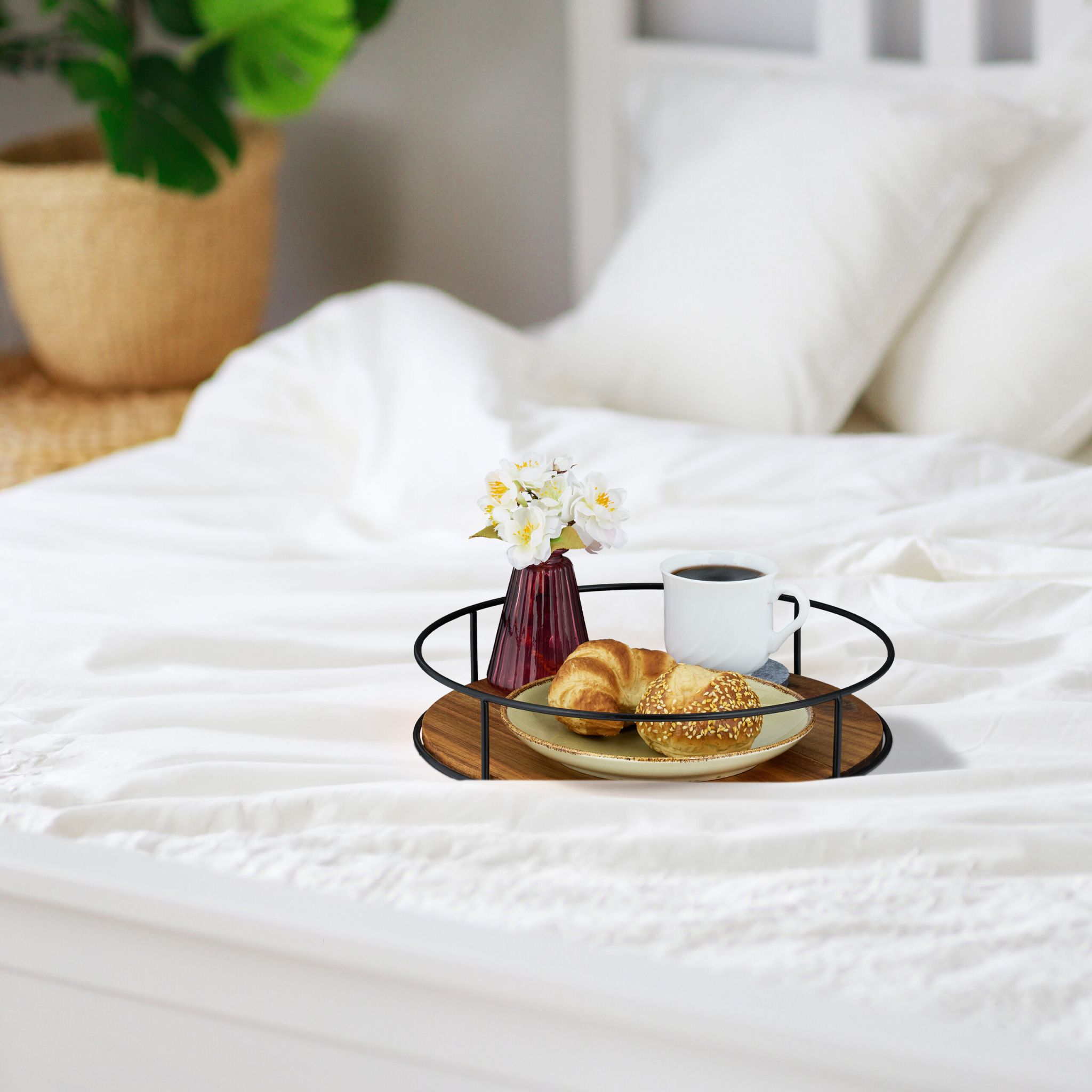 Rundes Tablett mit Metallrand Braun-Schwarz von Relaxdays