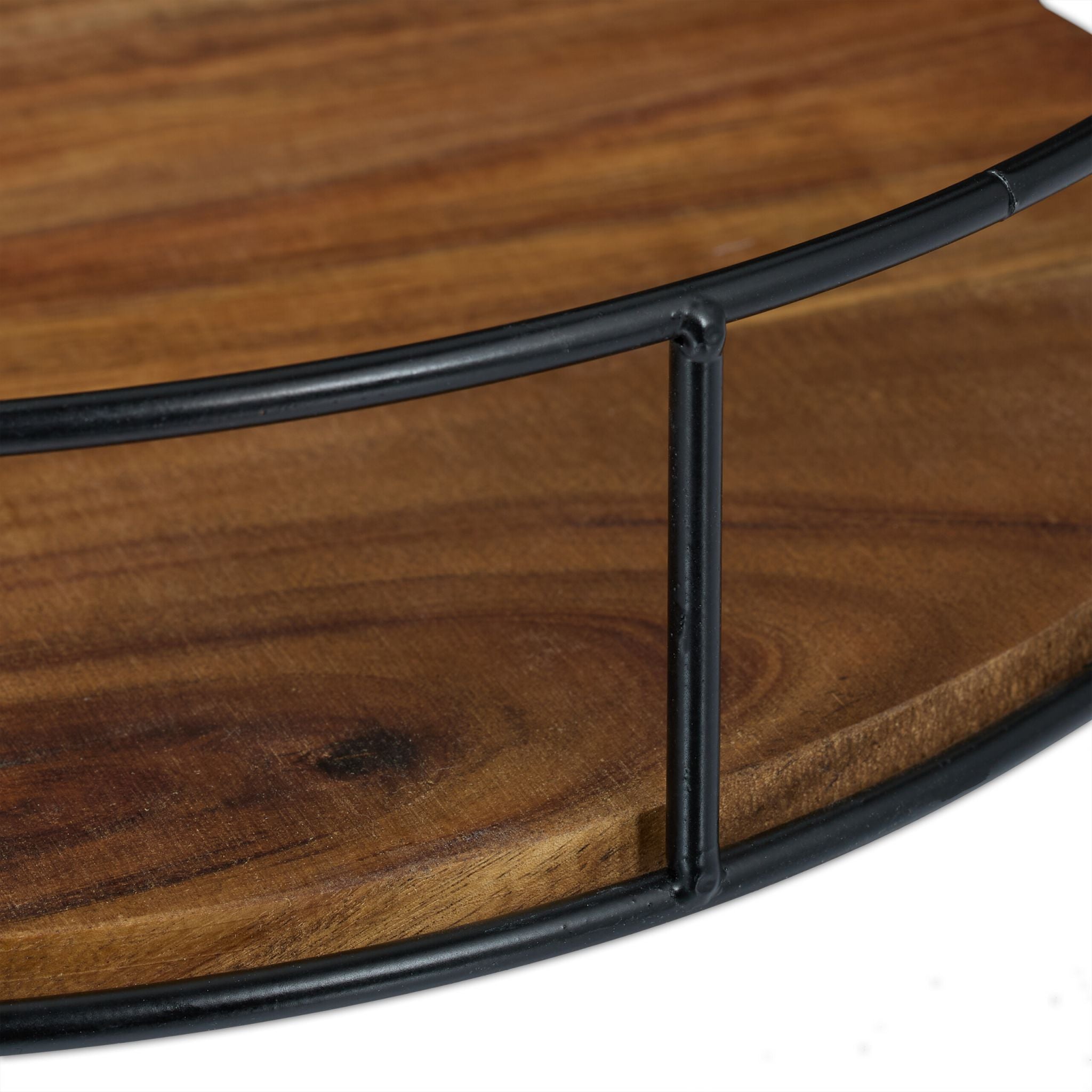 Rundes Tablett mit Metallrand Braun-Schwarz von Relaxdays