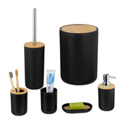 Badezimmer-Set 6-tlg. Hellbraun-Schwarz-Silber von Relaxdays