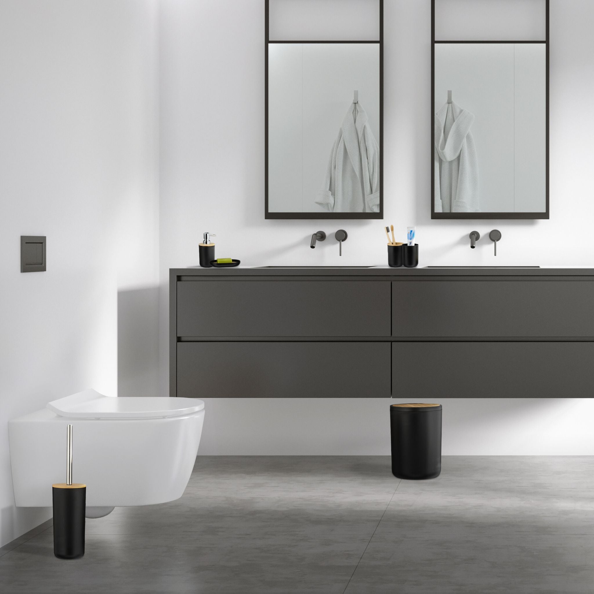 Badezimmer-Set 6-tlg. Hellbraun-Schwarz-Silber von Relaxdays