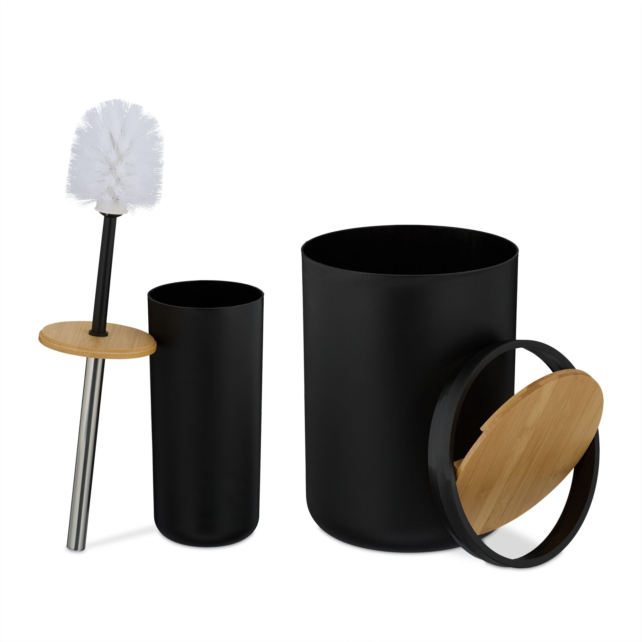 Badezimmer-Set 6-tlg. Hellbraun-Schwarz-Silber von Relaxdays