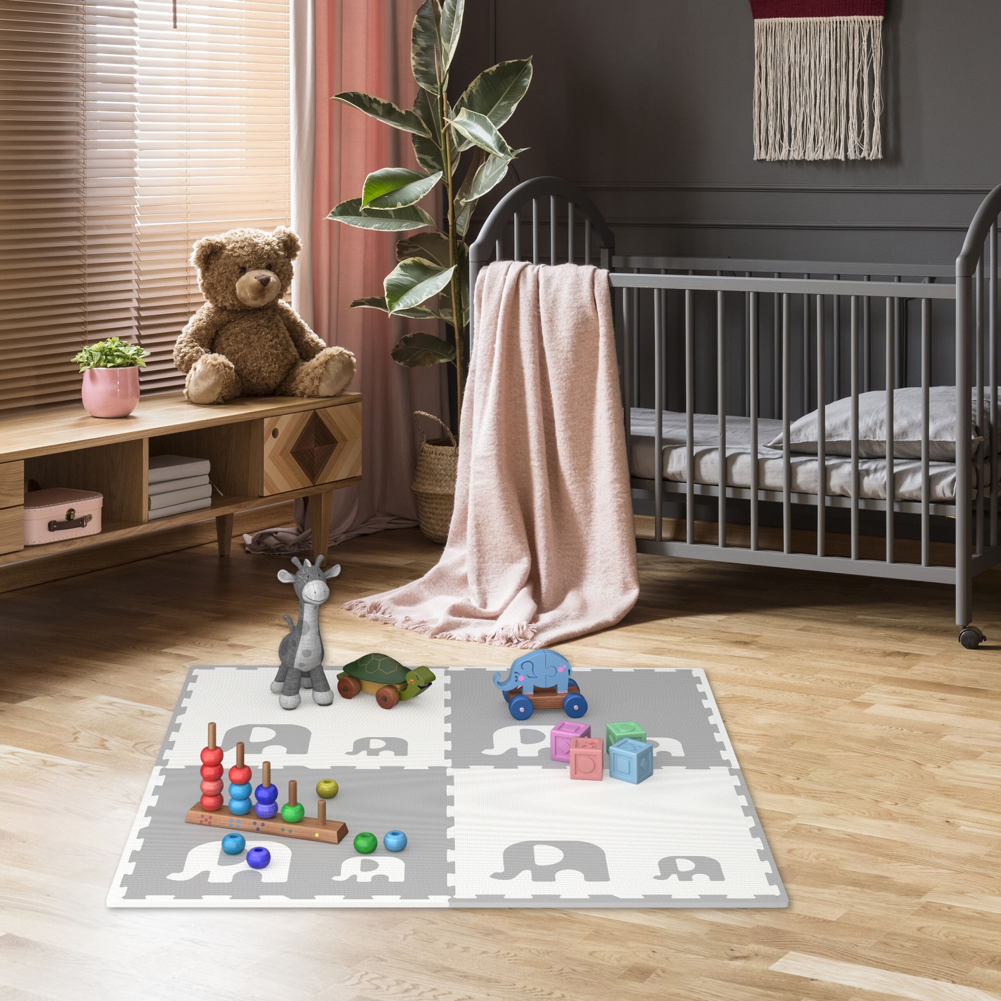 Puzzlematte Elefanten Weiss-Grau von Relaxdays