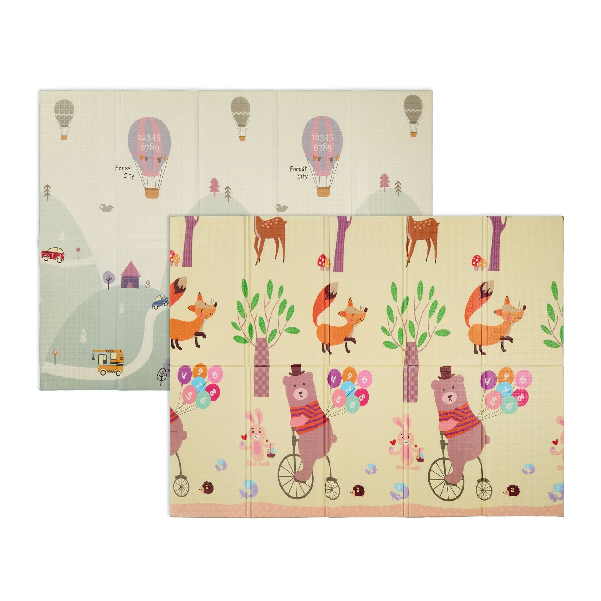 Spielmatte Strassen- u. Tiermotiv faltbar Weiss-Gelb-Rosa von Relaxdays