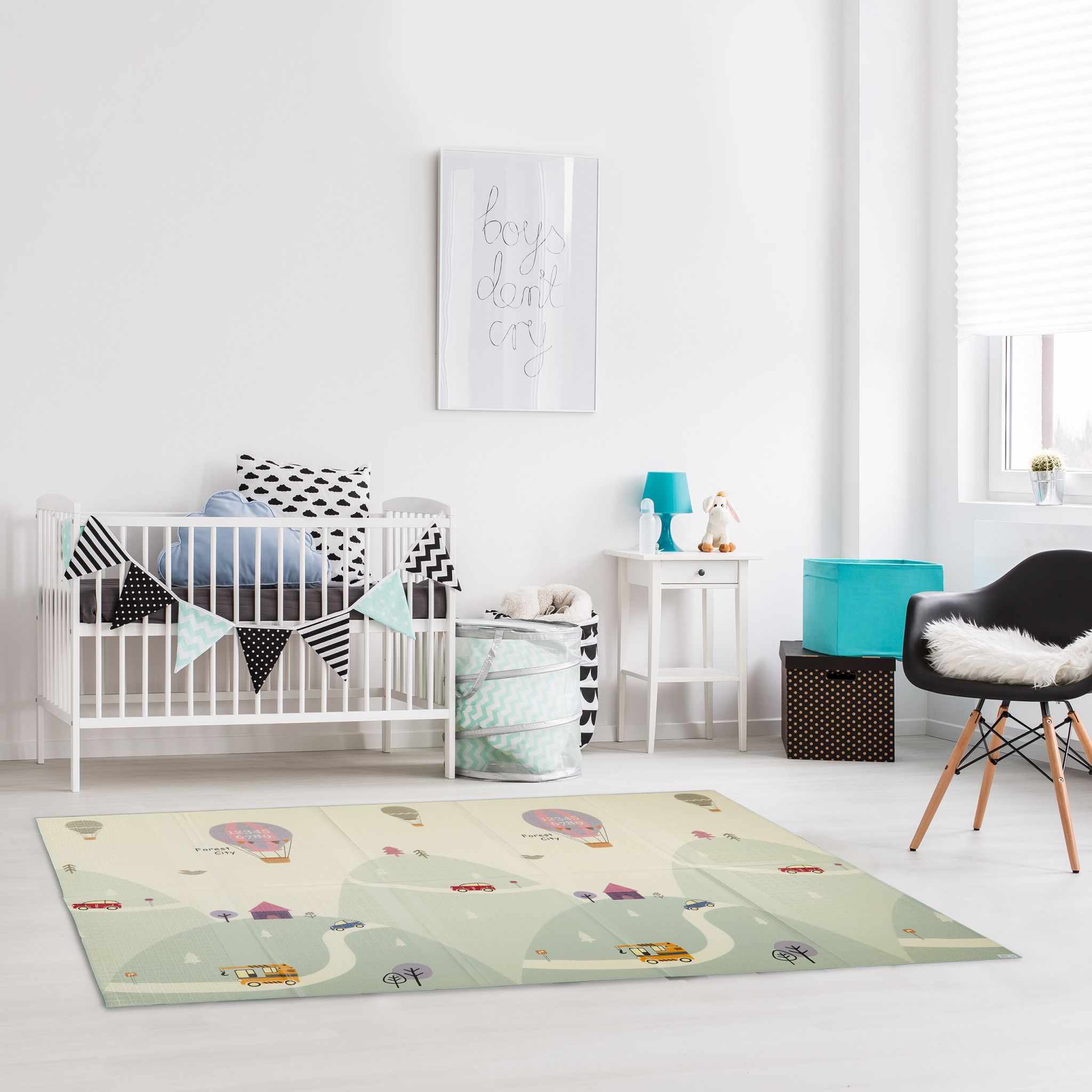 Spielmatte Strassen- u. Tiermotiv faltbar Weiss-Gelb-Rosa von Relaxdays