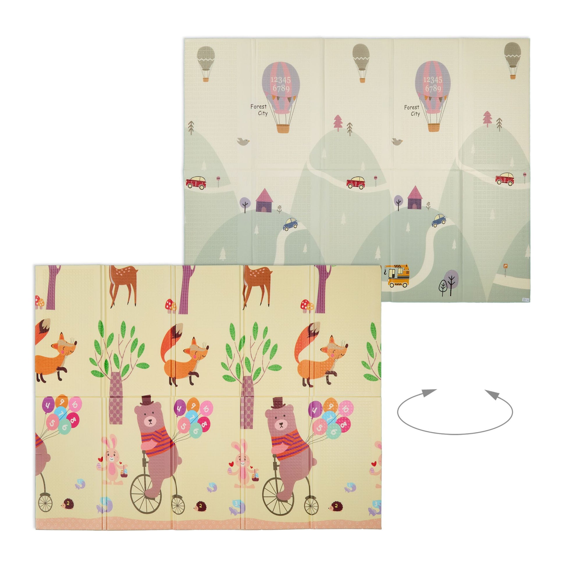 Spielmatte Strassen- u. Tiermotiv faltbar Weiss-Gelb-Rosa von Relaxdays